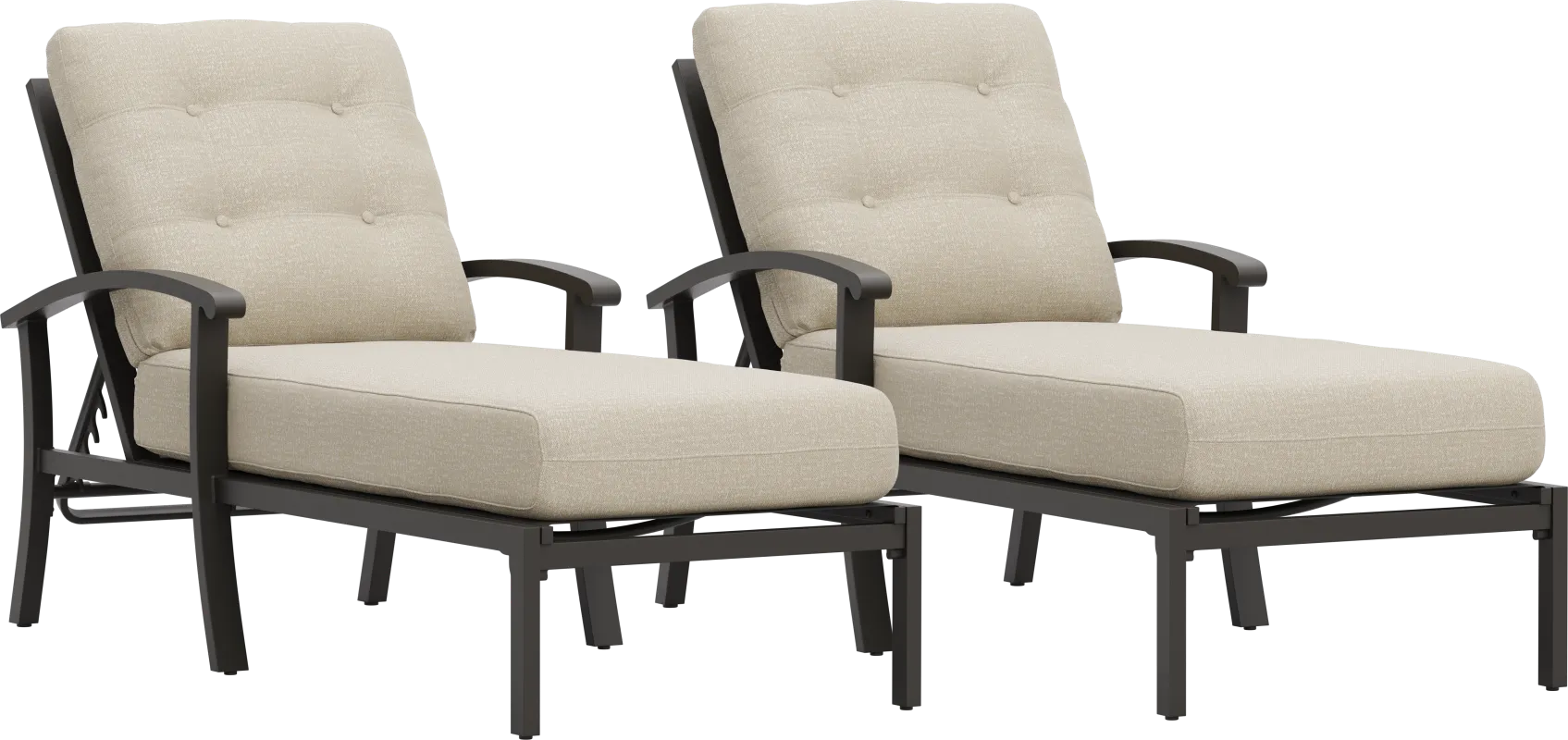 Lake Breeze Aged Bronze Outdoor Chaise with Hemp-Colored Cushions, Set of 2
