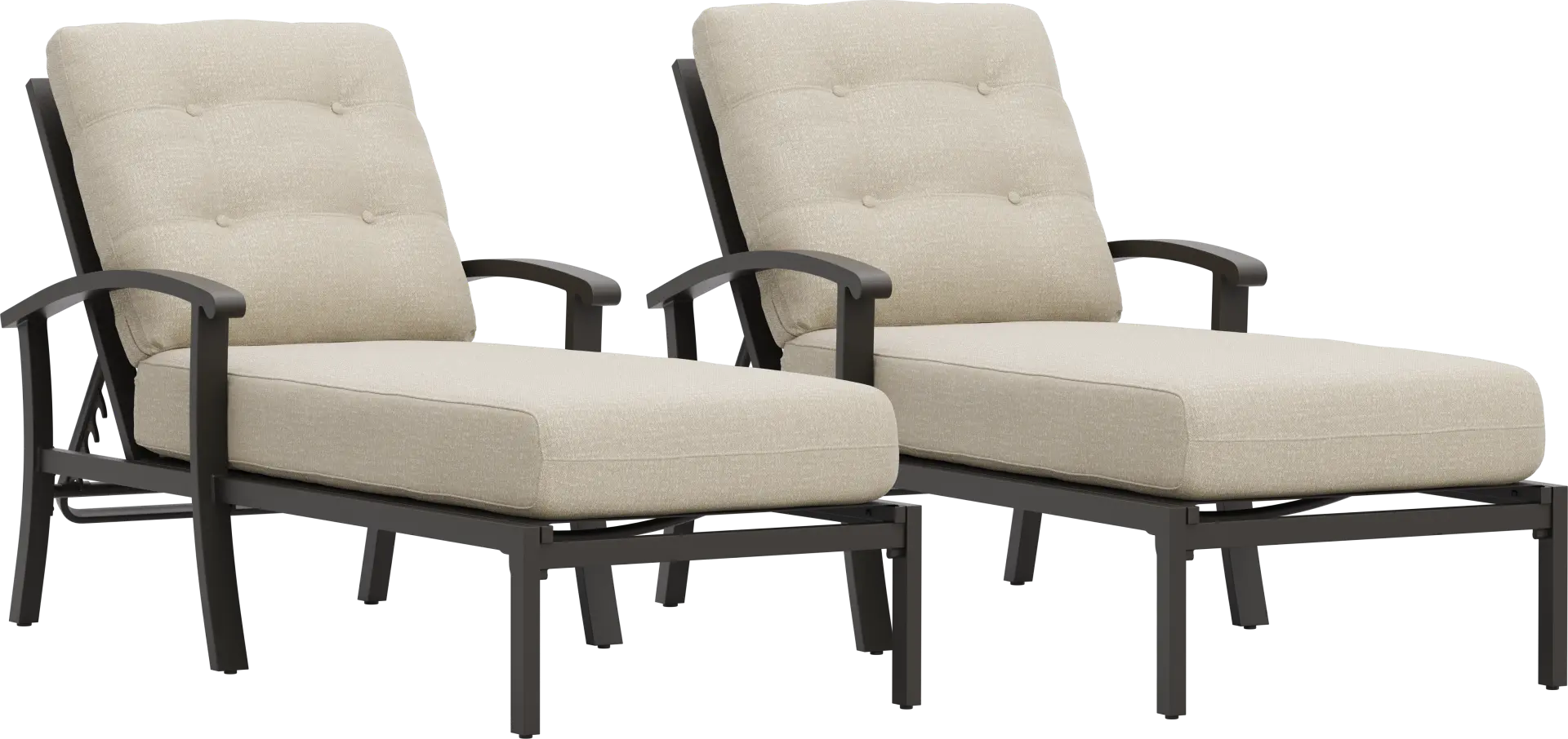 Lake Breeze Aged Bronze Outdoor Chaise with Hemp-Colored Cushions, Set of 2