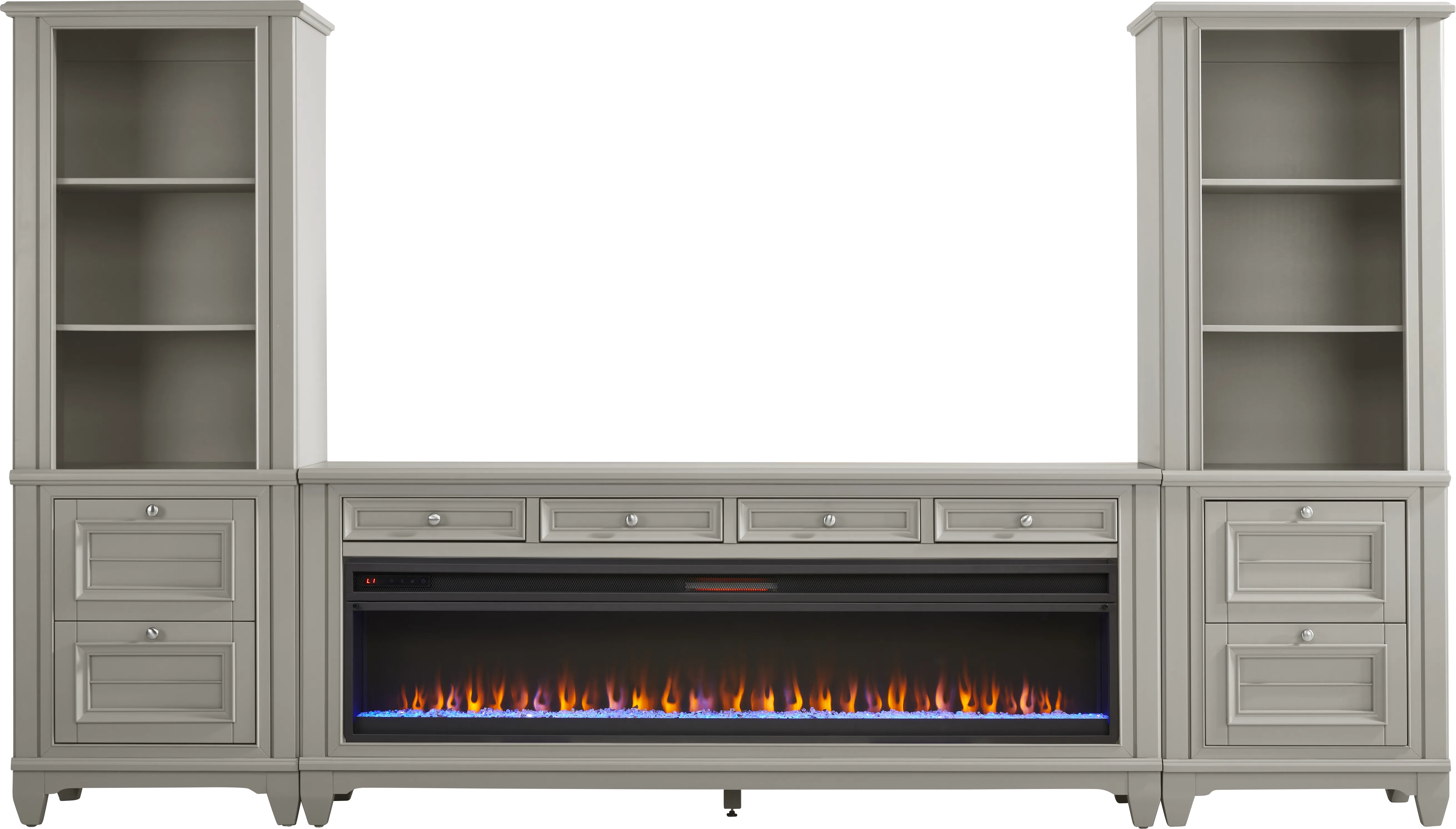 Hilton Head Gray 4 Pc Wall Unit with 80 in. Console and Electric Fireplace - Thumbnail - Image 1