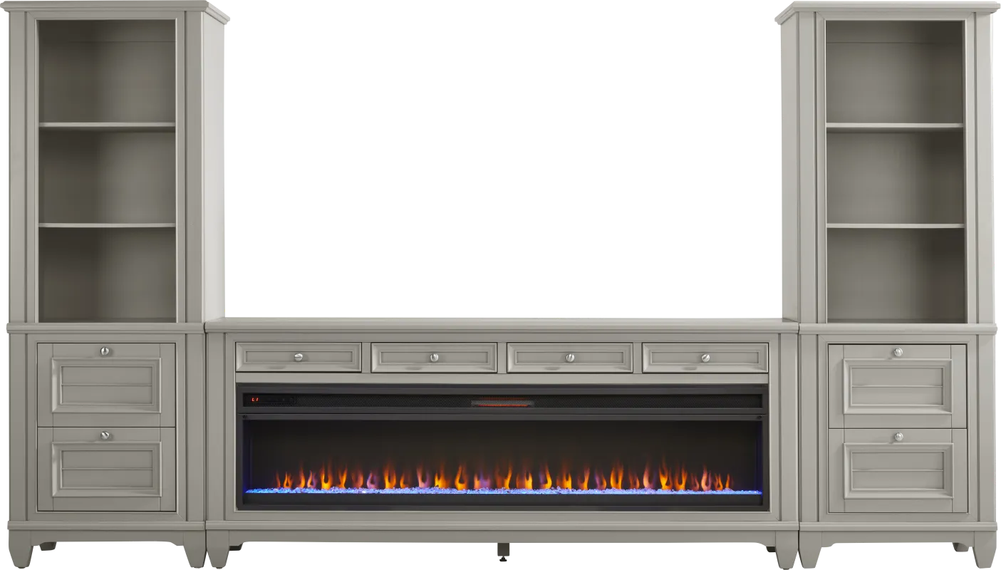 Hilton Head Gray 4 Pc Wall Unit with 80 in. Console and Electric Fireplace