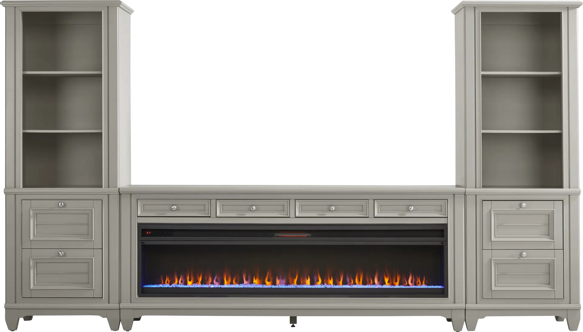 Hilton Head Gray 4 Pc Wall Unit with 80 in. Console and Electric Fireplace