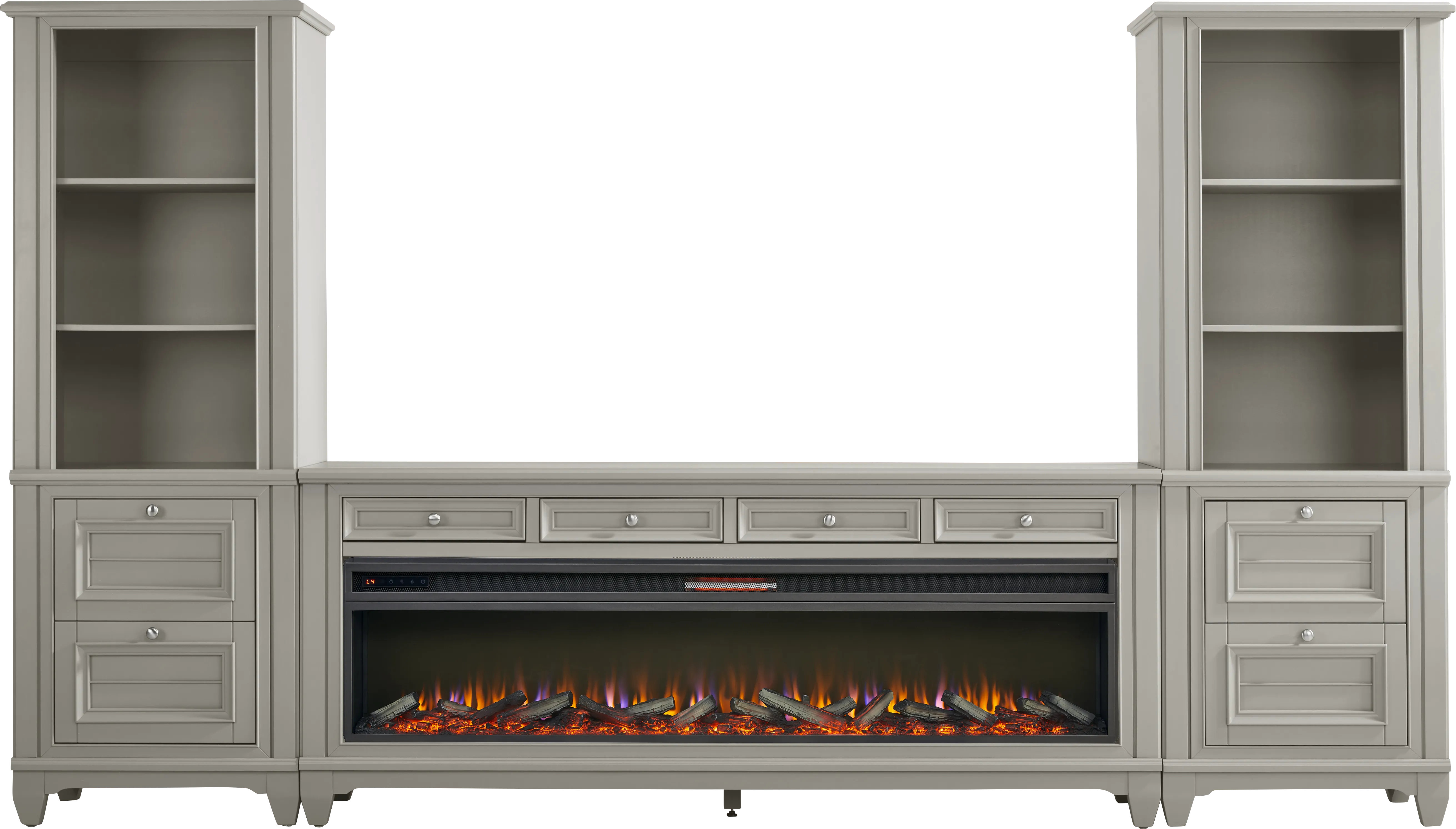 Hilton Head Gray 4 Pc Wall Unit with 80 in. Console and Electric Log Fireplace - Thumbnail - Image 1