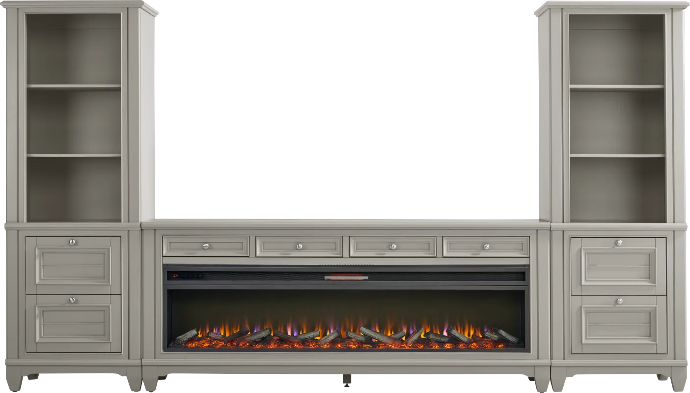 Hilton Head Gray 4 Pc Wall Unit with 80 in. Console and Electric Log Fireplace
