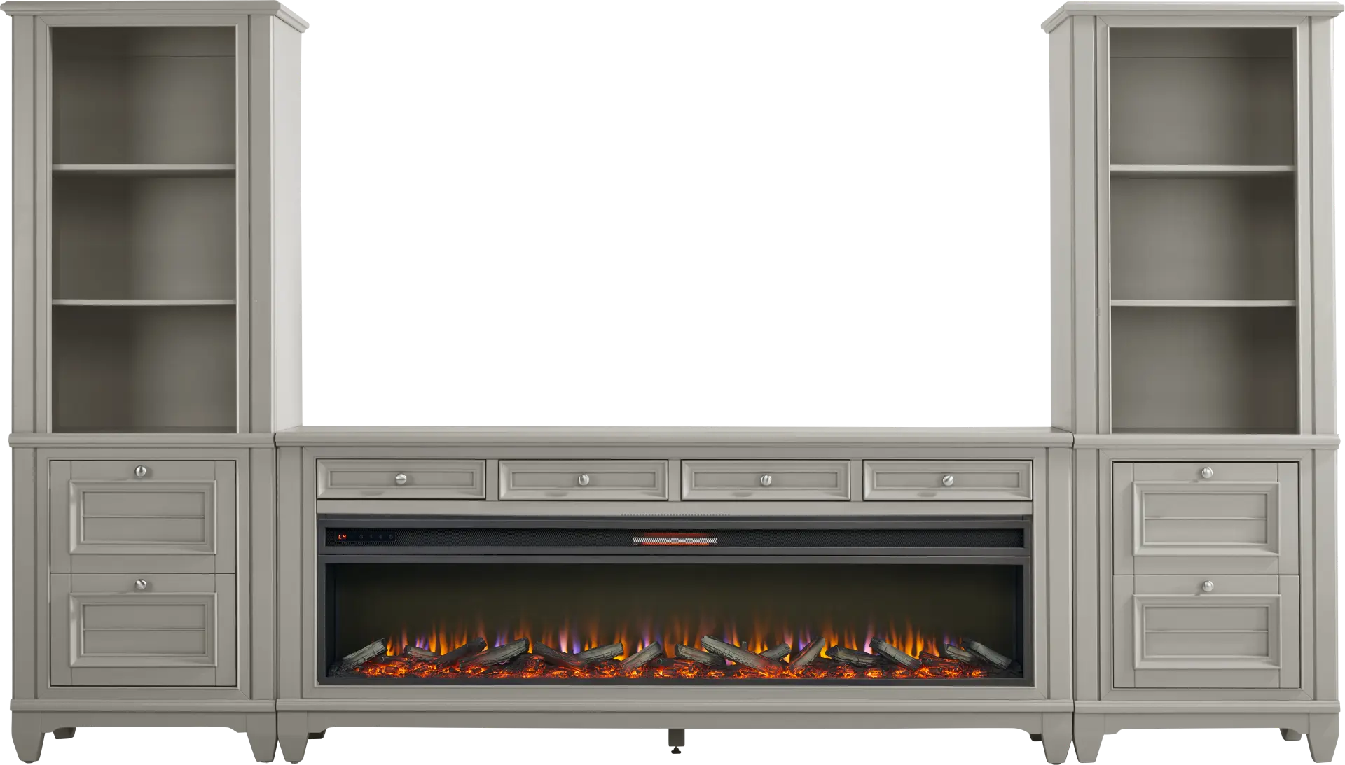 Hilton Head Gray 4 Pc Wall Unit with 80 in. Console and Electric Log Fireplace