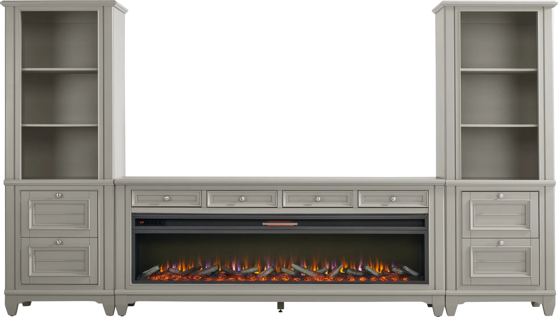 Hilton Head Gray 4 Pc Wall Unit with 80 in. Console and Electric Log Fireplace - Image 1