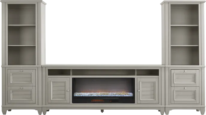 Hilton Head Gray 4 Pc Wall Unit with 82 in. Console and Electric Fireplace