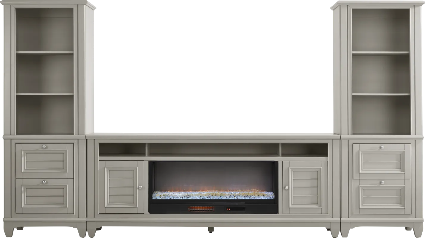 Hilton Head Gray 4 Pc Wall Unit with 82 in. Console and Electric Fireplace