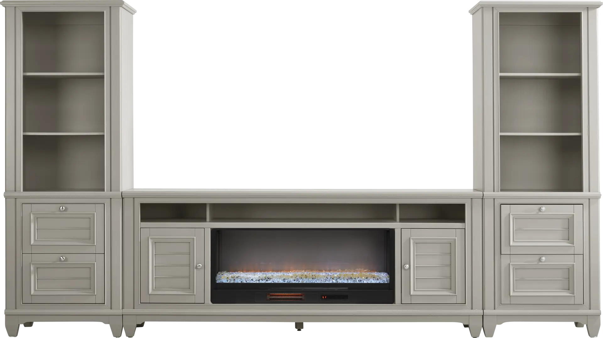 Hilton Head Gray 4 Pc Wall Unit with 82 in. Console and Electric Fireplace