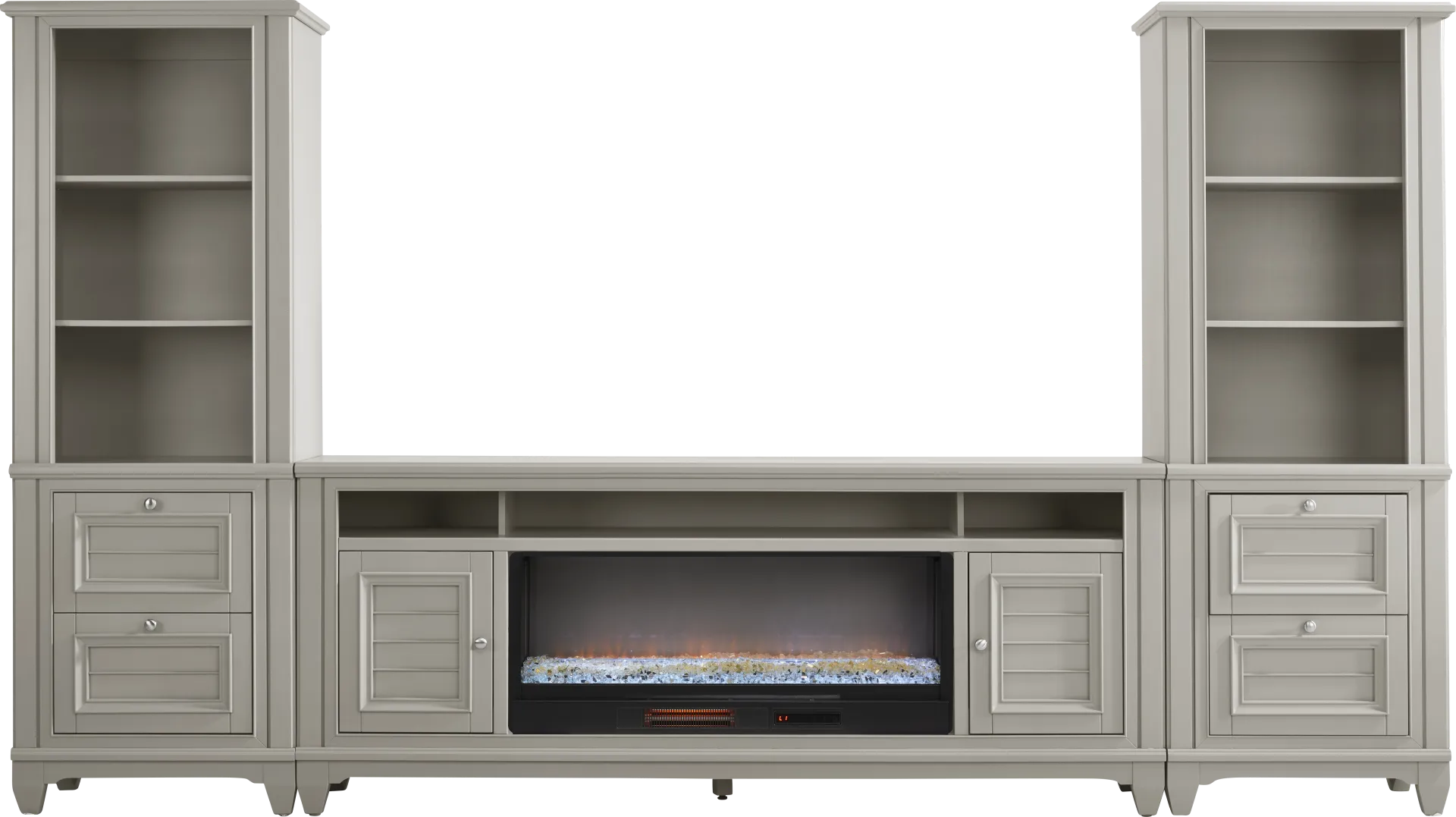 Hilton Head Gray 4 Pc Wall Unit with 82 in. Console and Electric Fireplace - Image 1