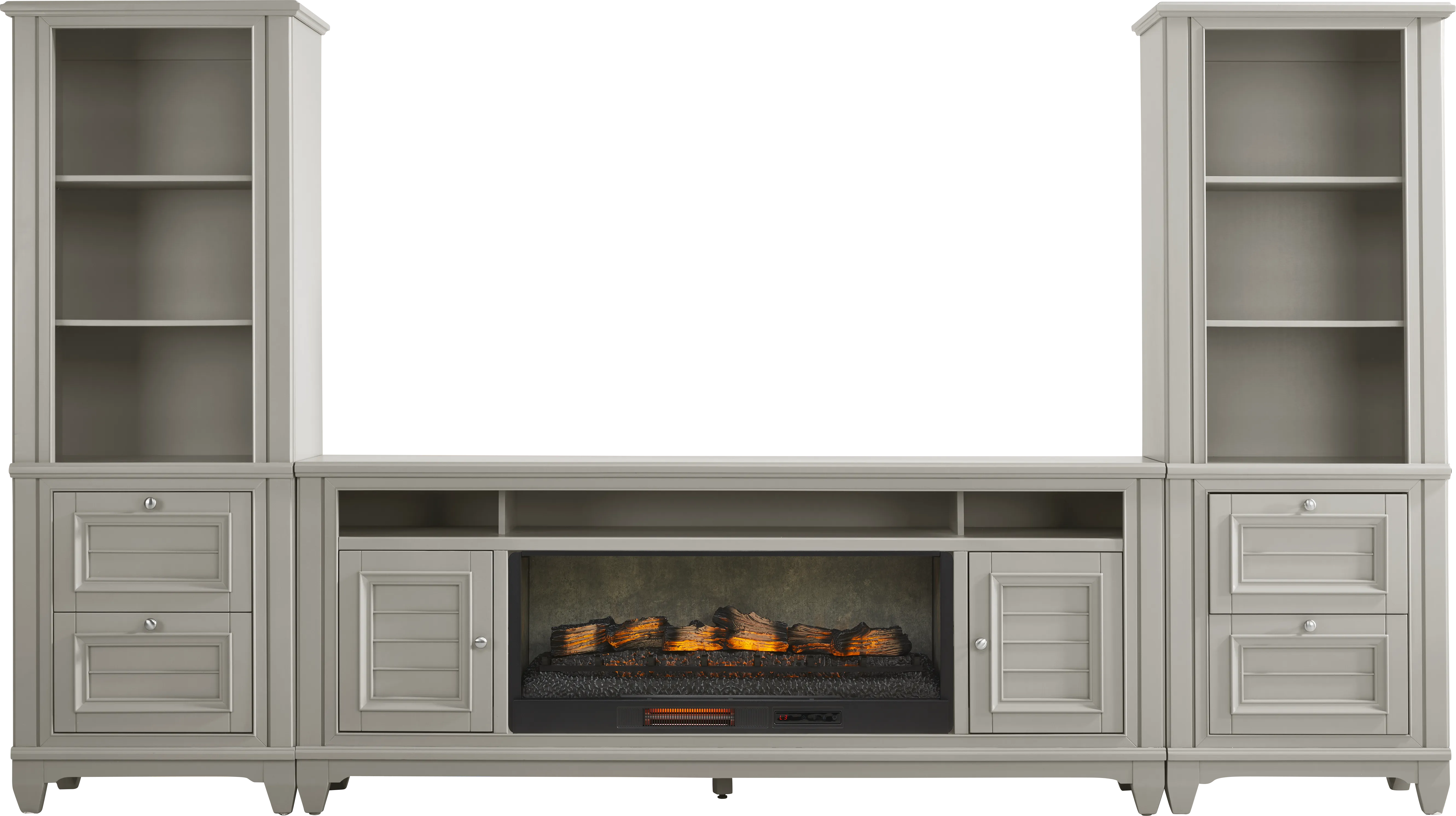 Hilton Head Gray 4 Pc Wall Unit with 82 in. Console and Electric Log Fireplace - Thumbnail - Image 1