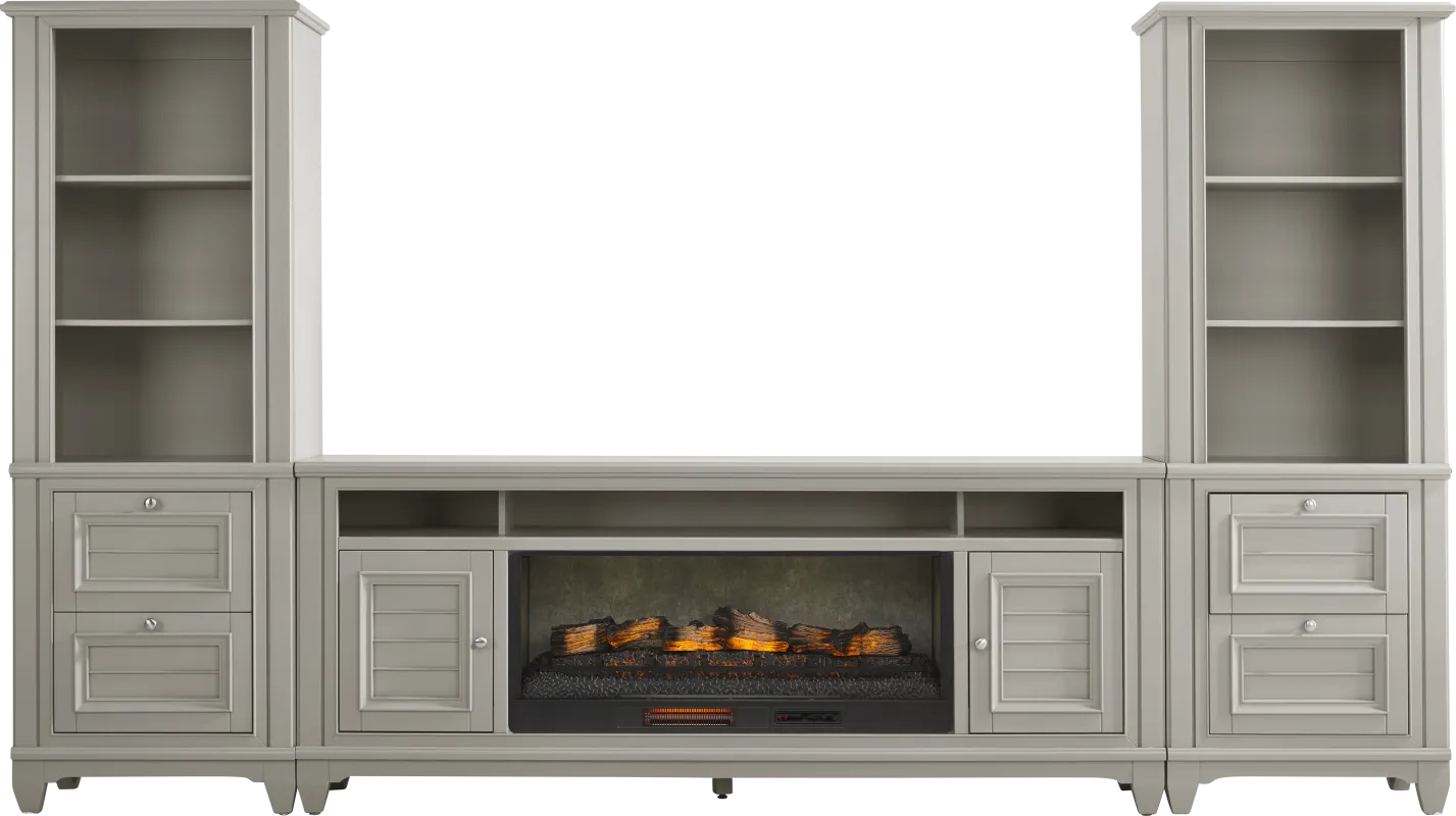 Hilton Head Gray 4 Pc Wall Unit with 82 in. Console and Electric Log Fireplace