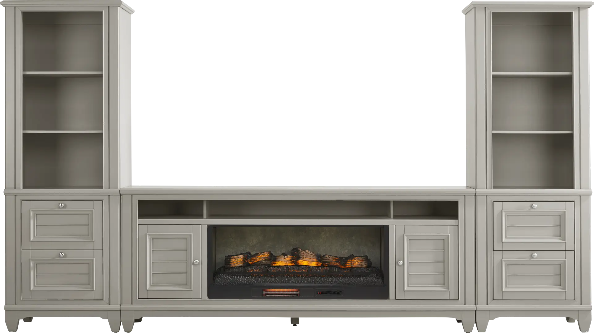 Hilton Head Gray 4 Pc Wall Unit with 82 in. Console and Electric Log Fireplace