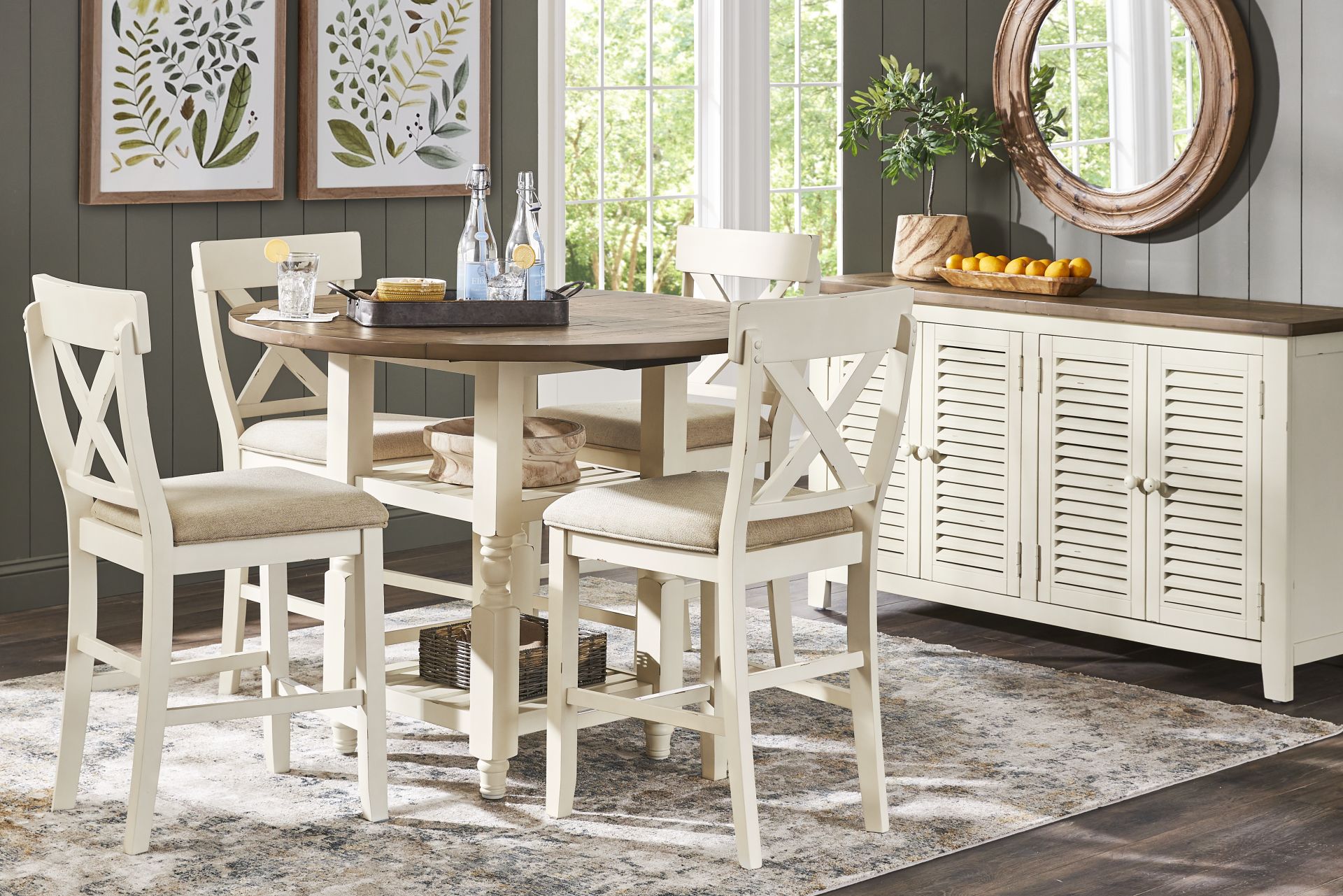 Spring Cottage White 5 Pc Round Counter Height Drop Leaf Dining Room - Image 1