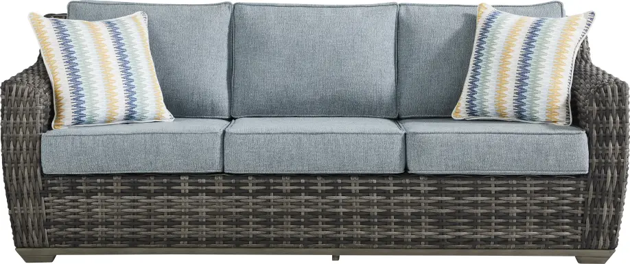 Montecello Gray Outdoor Sofa with Azure Cushions