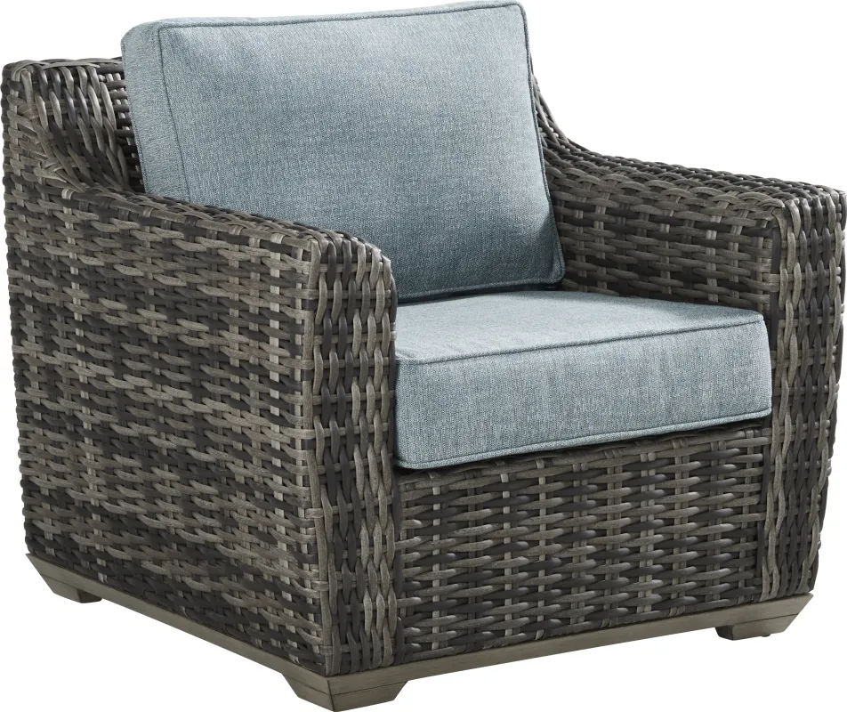 Montecello Gray Outdoor Club Chair with Azure Cushions