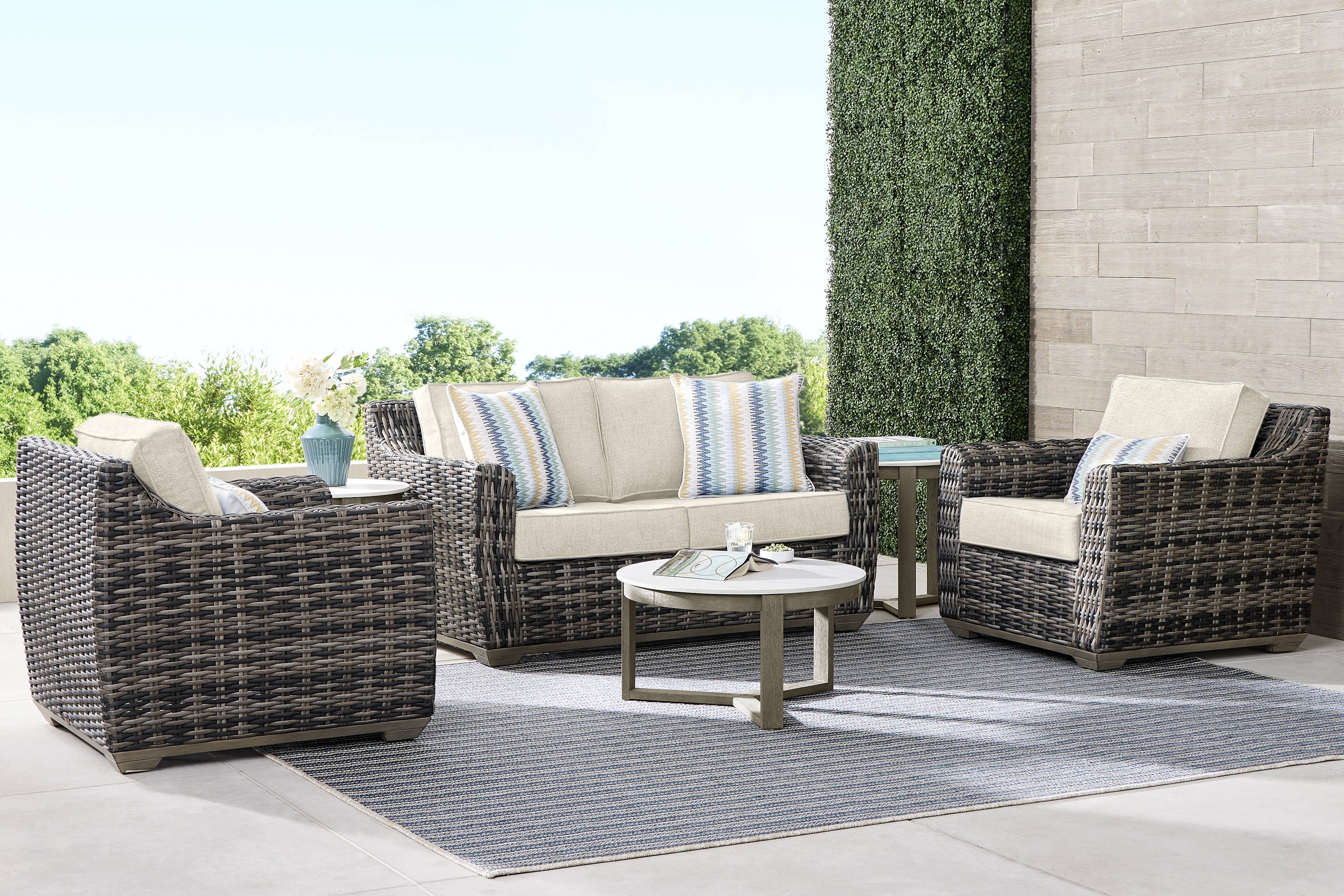 Montecello Gray 4 Pc Outdoor Loveseat Seating Set with Twine Cushions - Thumbnail - Image 1