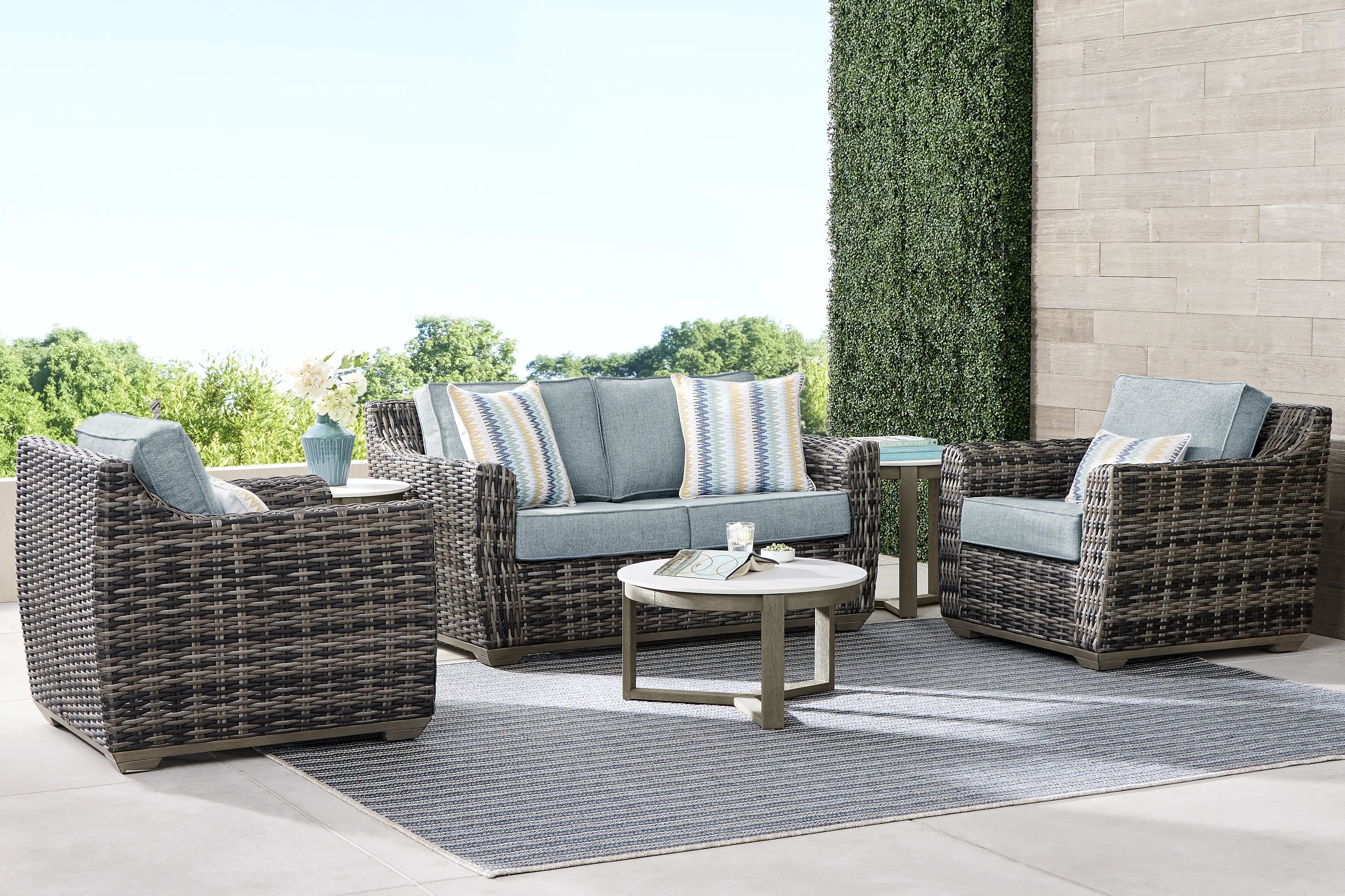Montecello Gray Outdoor Loveseat with Azure Cushions