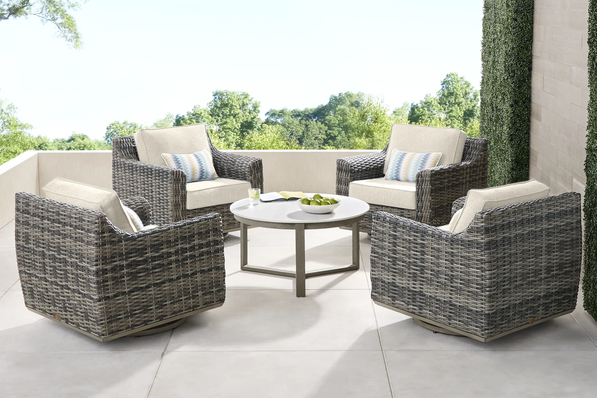 Montecello Gray Outdoor Swivel Club Chair with Twine Cushions - Image 1