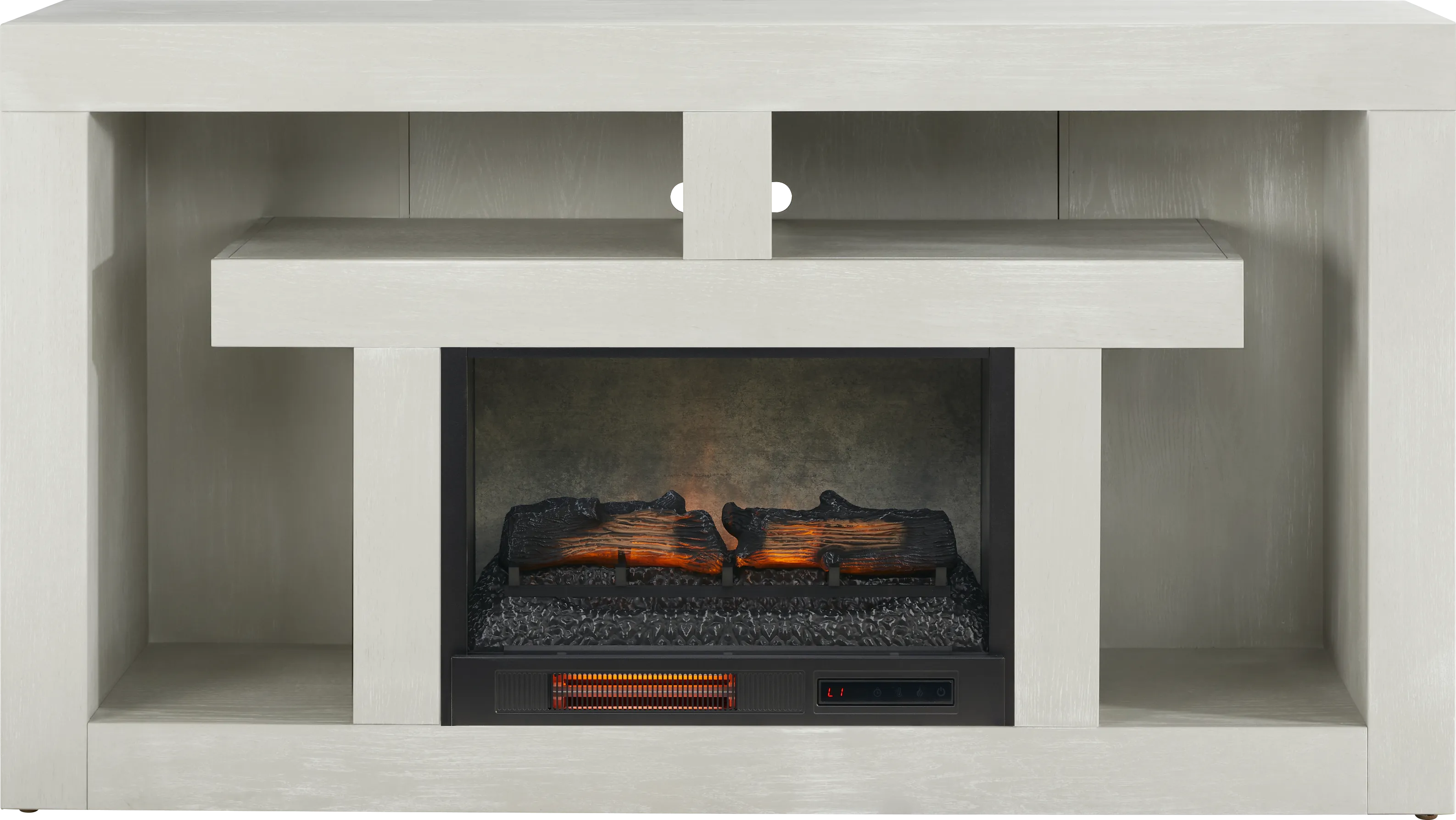 Brookland Park Light Gray 66 in. Console with Electric Log Fireplace - Thumbnail - Image 1