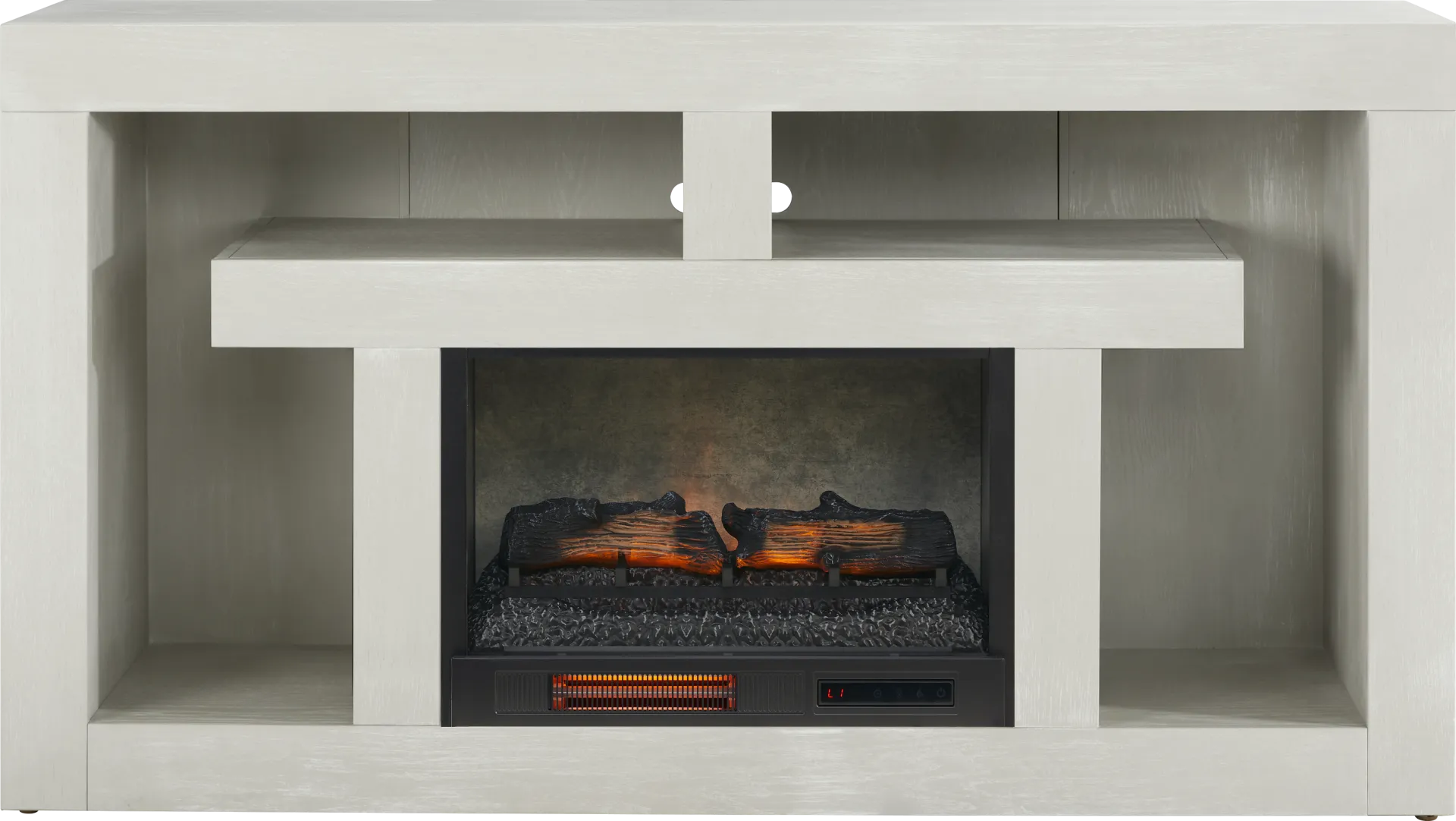 Brookland Park Light Gray 66 in. Console with Electric Log Fireplace - Image 1