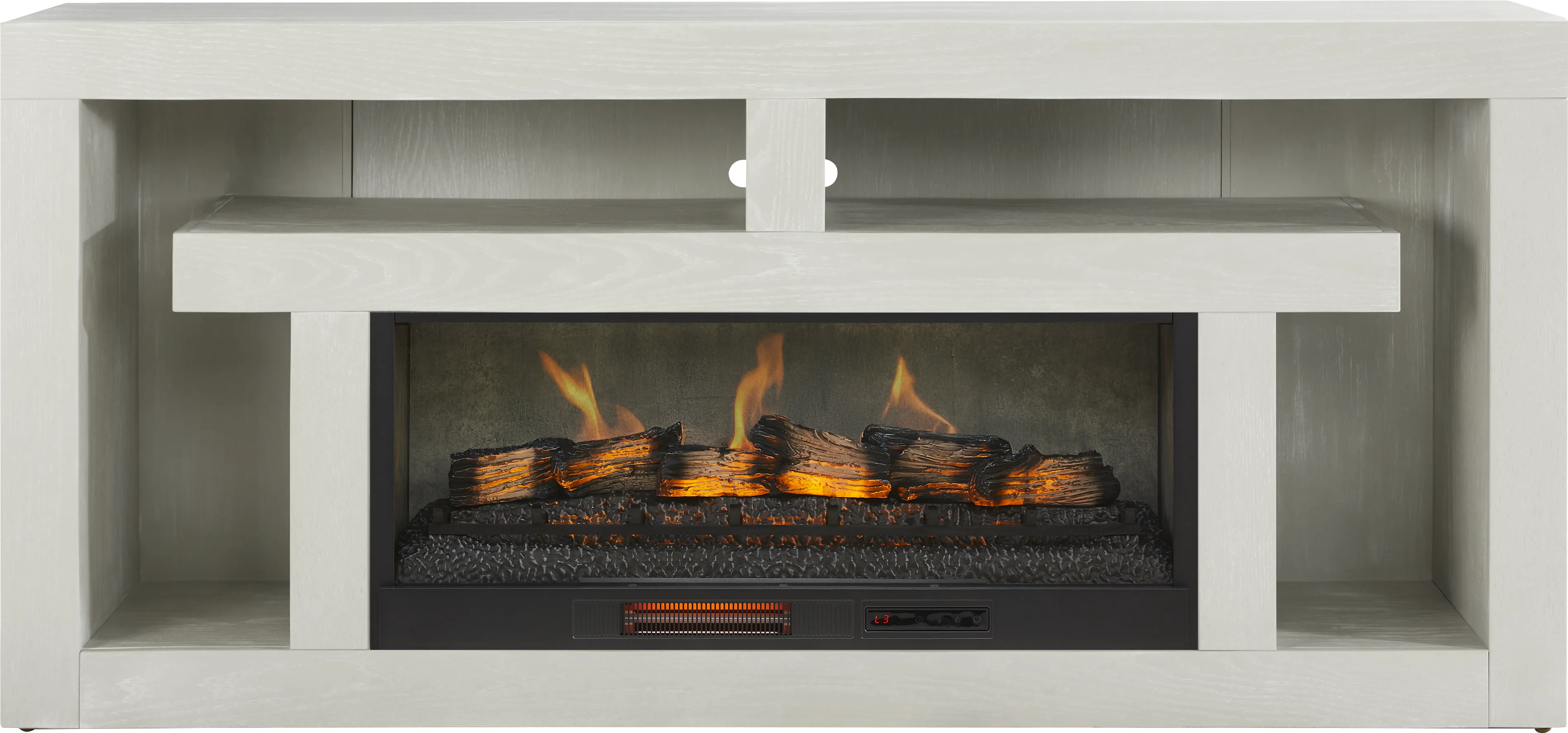 Brookland Park Light Gray 80 in. Console with Electric Log Fireplace - Thumbnail - Image 1