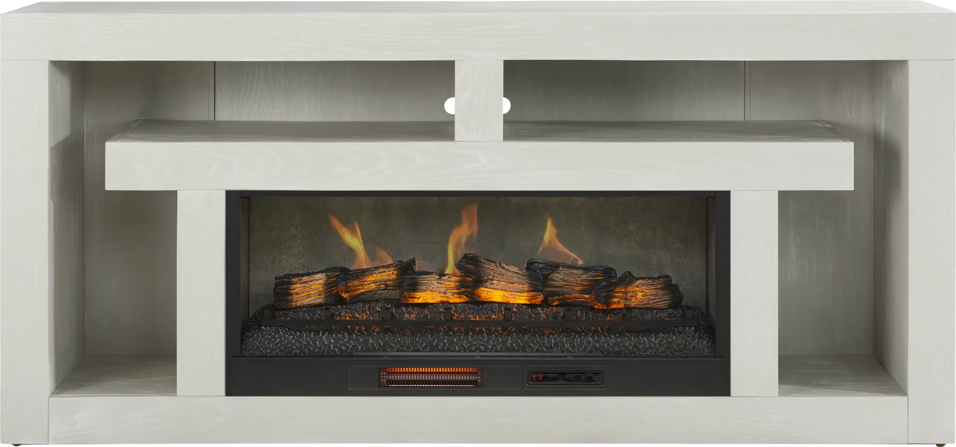 Brookland Park Light Gray 80 in. Console with Electric Log Fireplace - Image 1