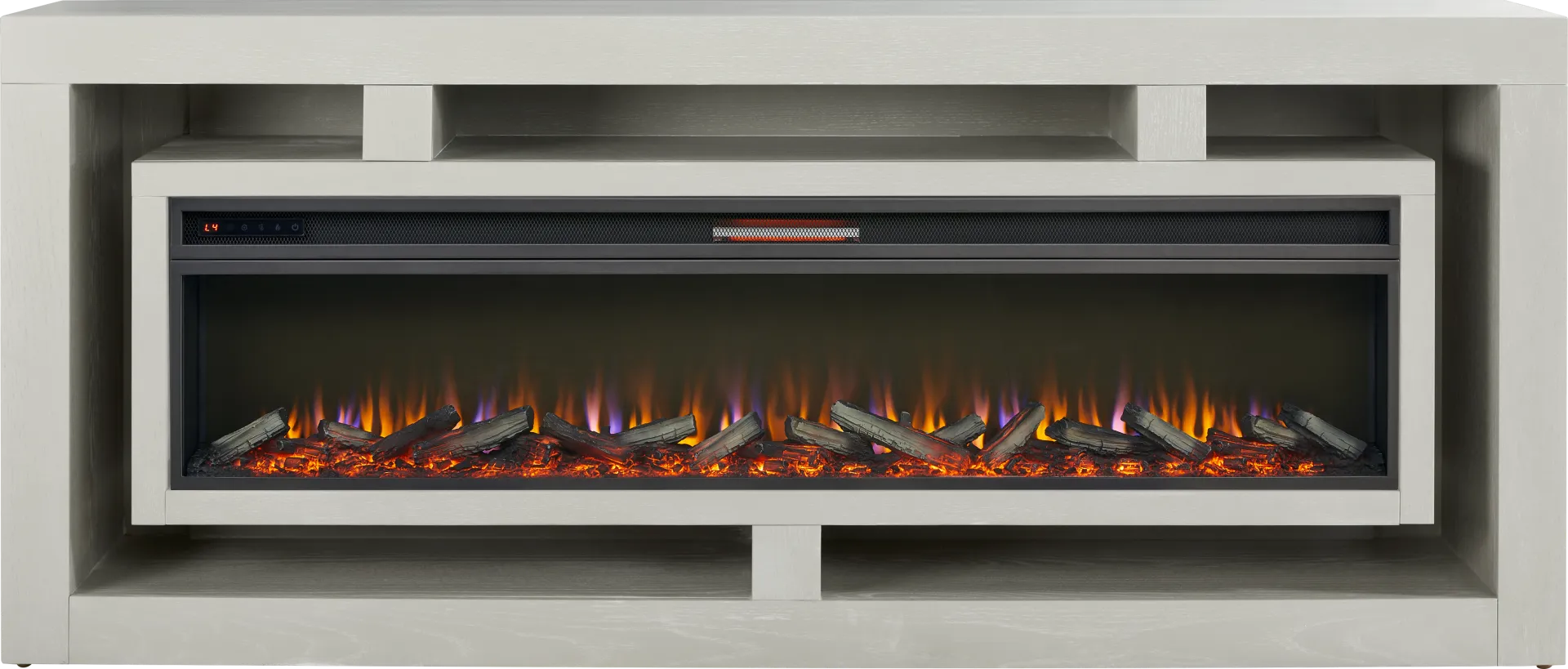 Brookland Park Light Gray 91 in. Console with Electric Log Fireplace - Image 1