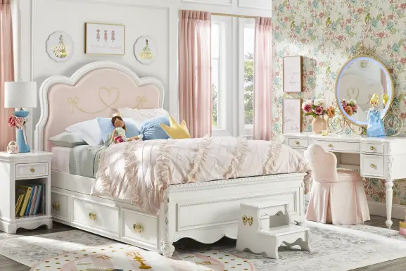 Disney Princess Sparkle White Twin Upholstered Panel Bedroom