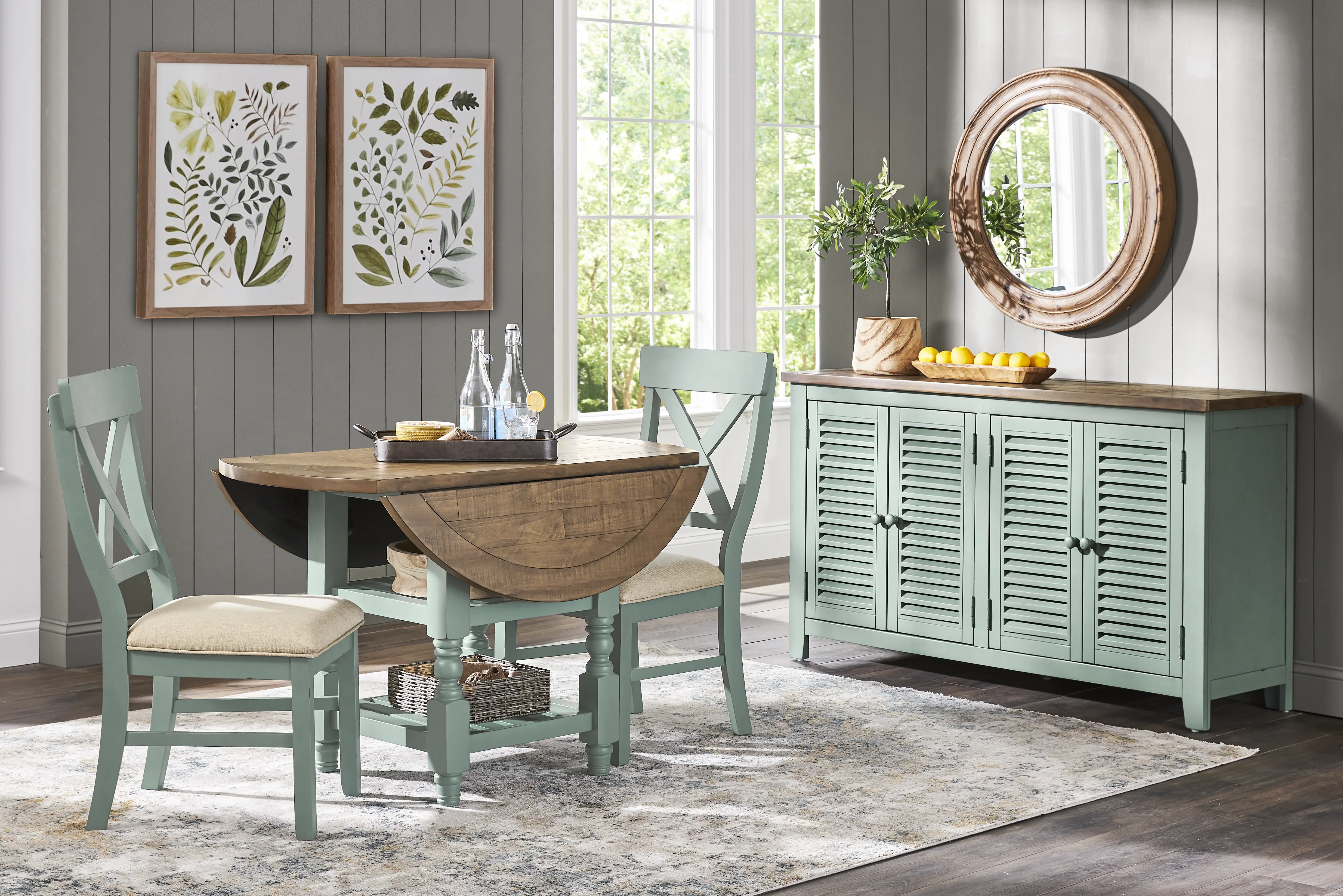 Spring Cottage Blue 3 pc Round Drop Leaf Dining Room - Thumbnail - Image 1