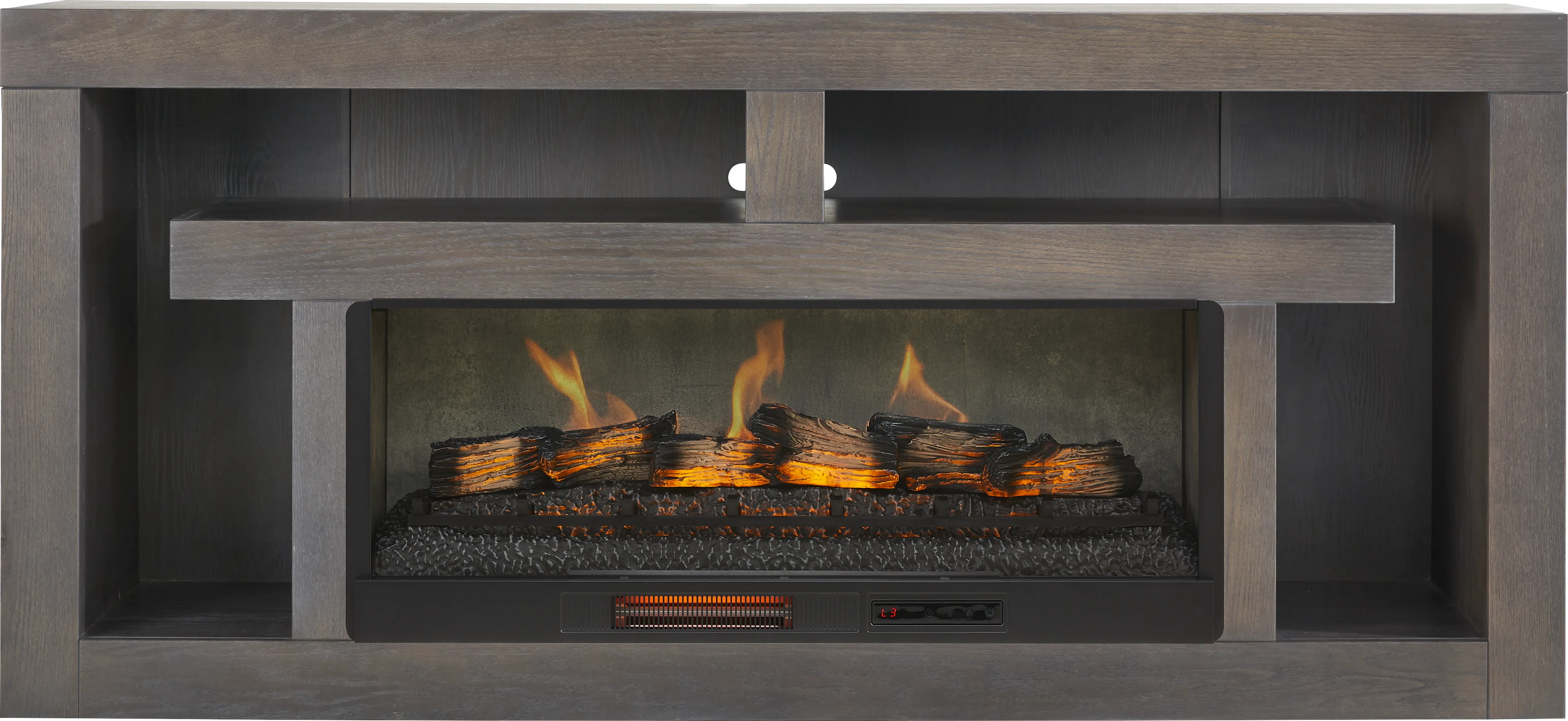 Brookland Park Black 80 in. Console with Electric Log Fireplace - Thumbnail - Image 1