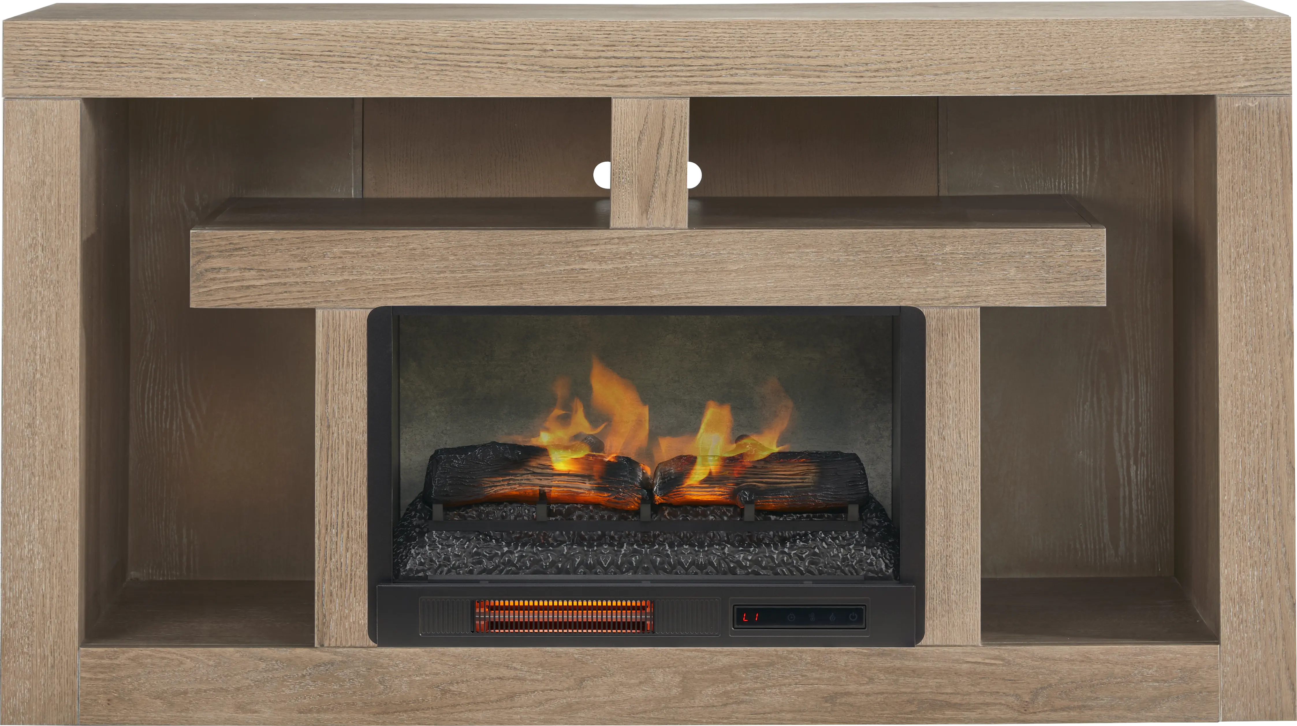 Brookland Park Brown 66 in. Console with Electric Log Fireplace - Thumbnail - Image 1