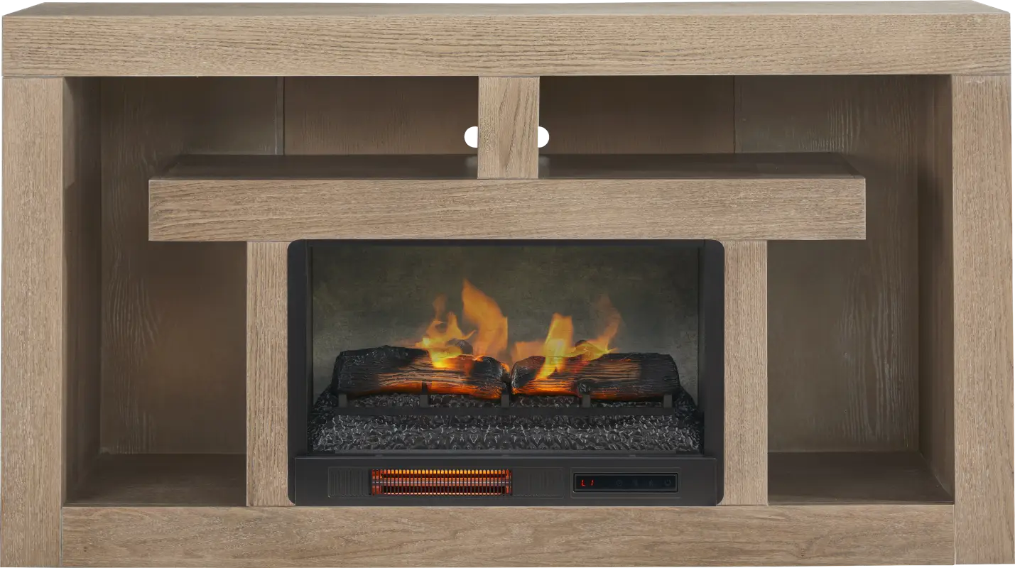 Brookland Park Brown 66 in. Console with Electric Log Fireplace