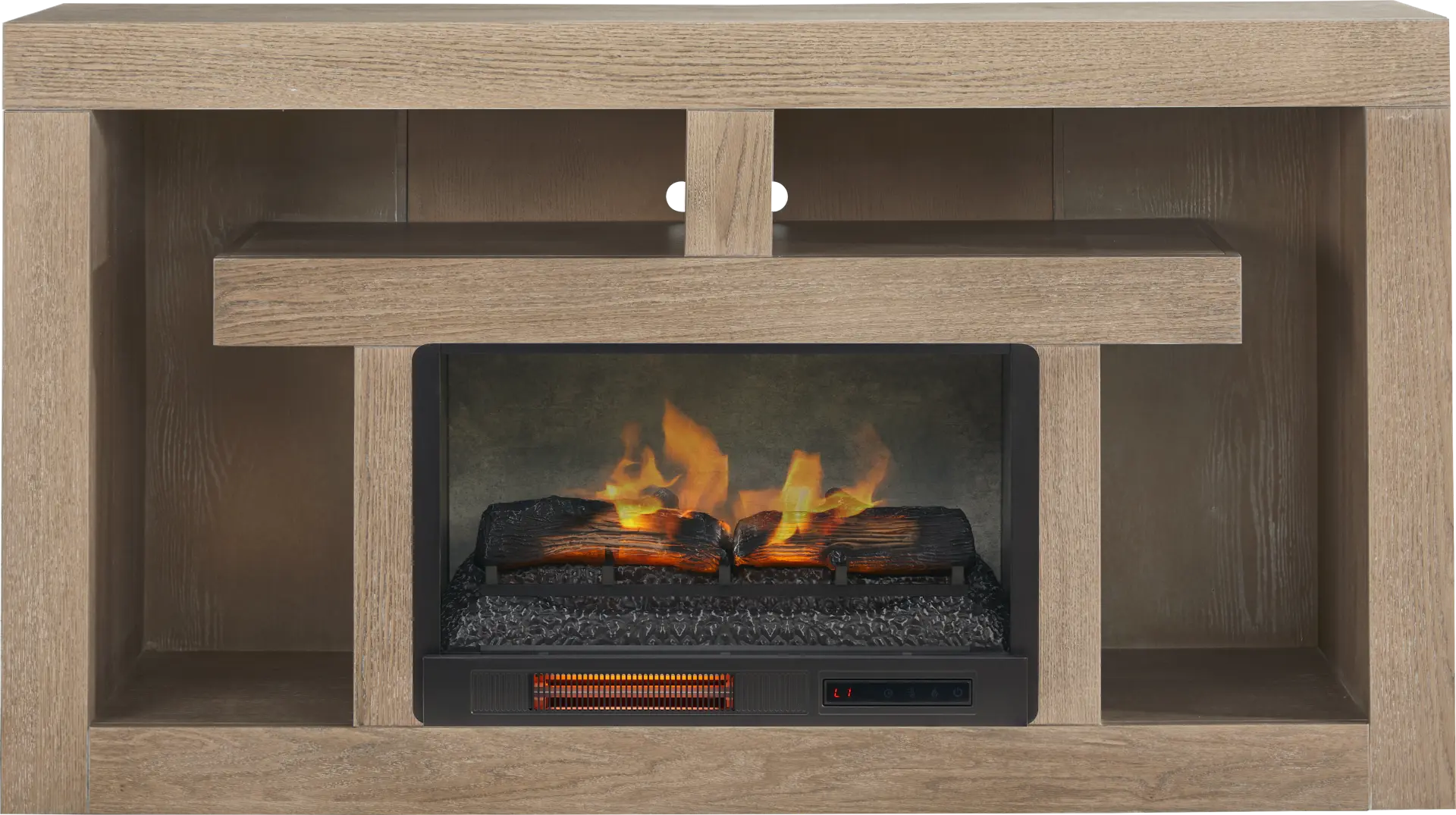 Brookland Park Brown 66 in. Console with Electric Log Fireplace