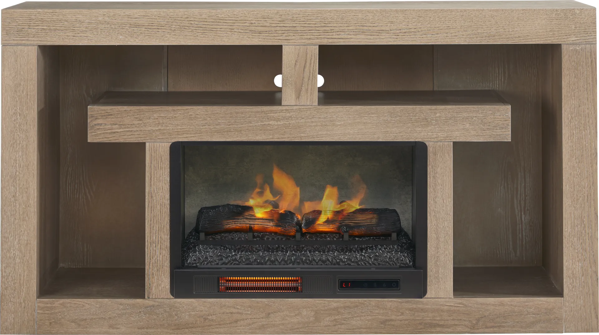 Brookland Park Brown 66 in. Console with Electric Log Fireplace - Image 1