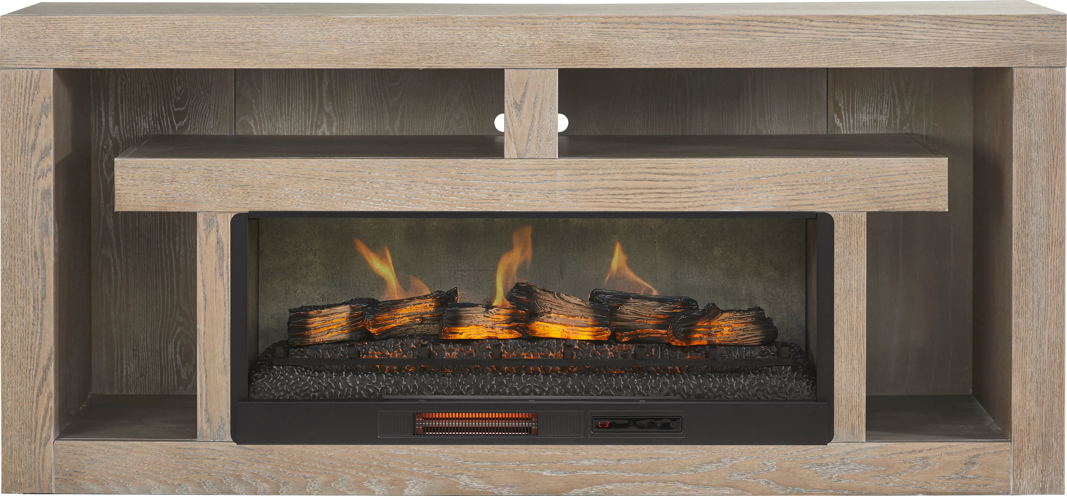 Brookland Park Brown 80 in. Console with Electric Log Fireplace - Thumbnail - Image 1