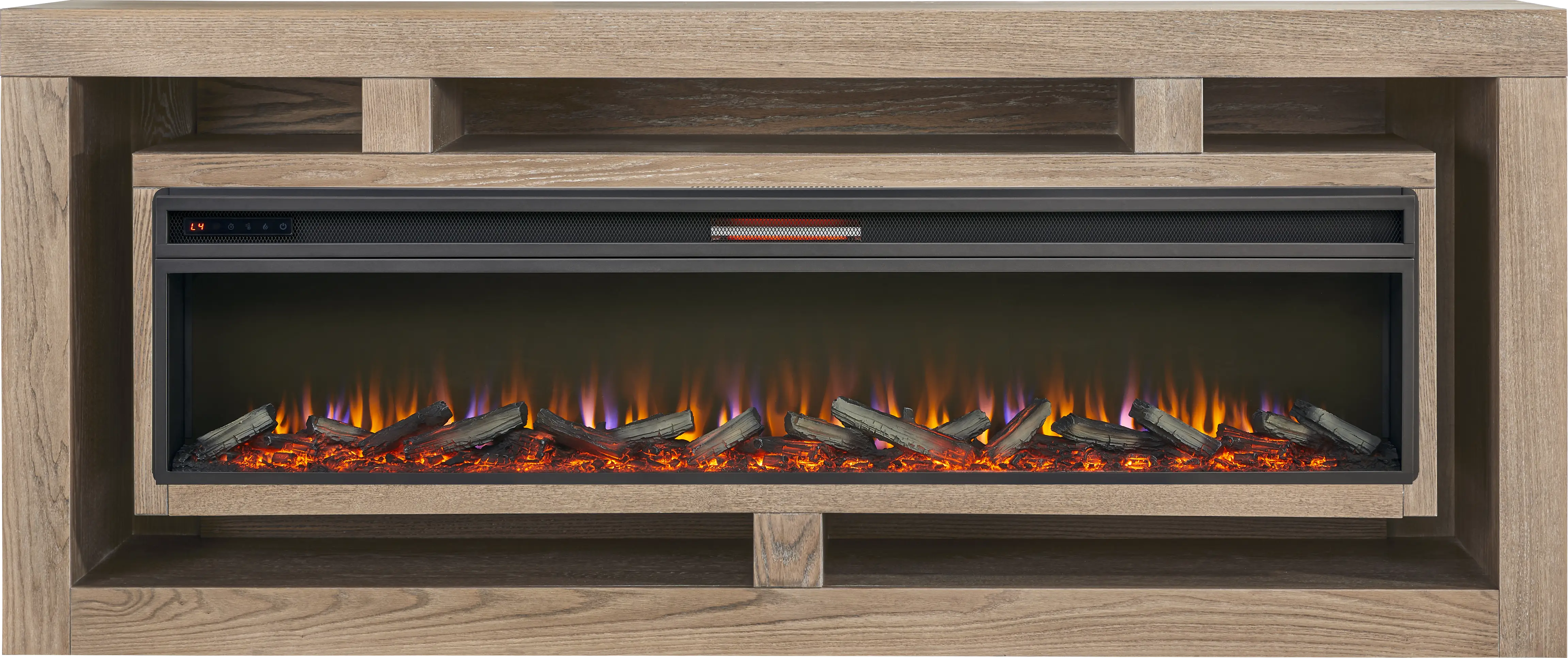 Brookland Park Brown 91 in. Console with Electric Log Fireplace - Thumbnail - Image 1