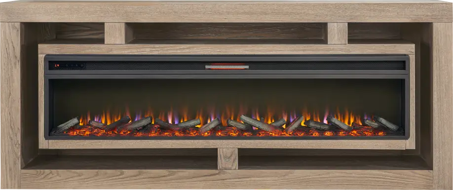 Brookland Park Brown 91 in. Console with Electric Log Fireplace
