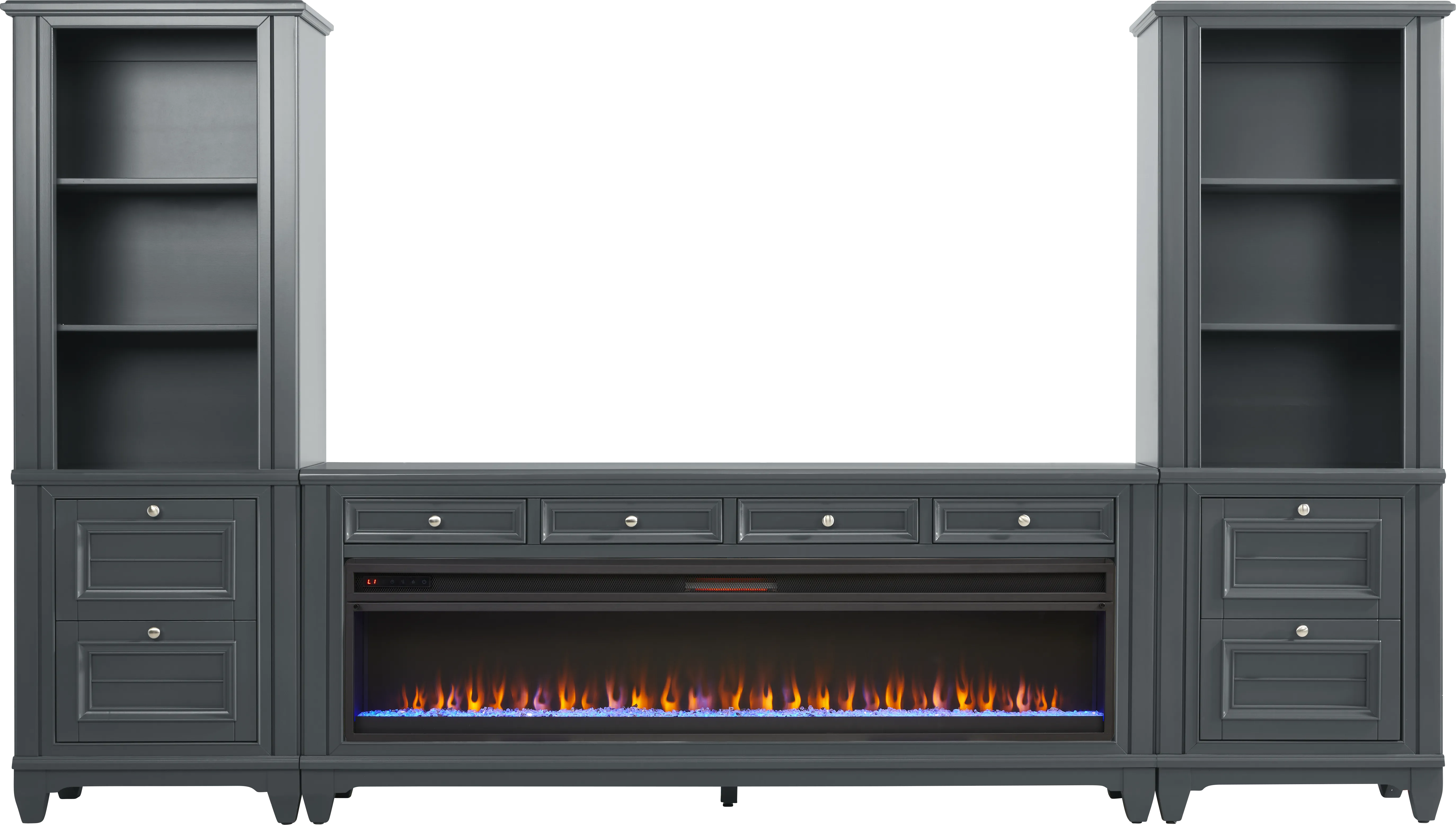 Hilton Head Graphite 4 Pc Wall Unit with 80 in. Console and Electric Fireplace - Thumbnail - Image 1