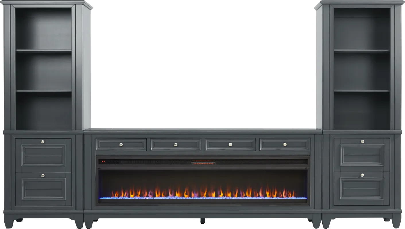 Hilton Head Graphite 4 Pc Wall Unit with 80 in. Console and Electric Fireplace