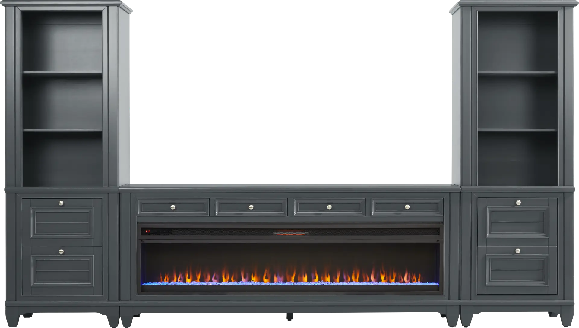 Hilton Head Graphite 4 Pc Wall Unit with 80 in. Console and Electric Fireplace