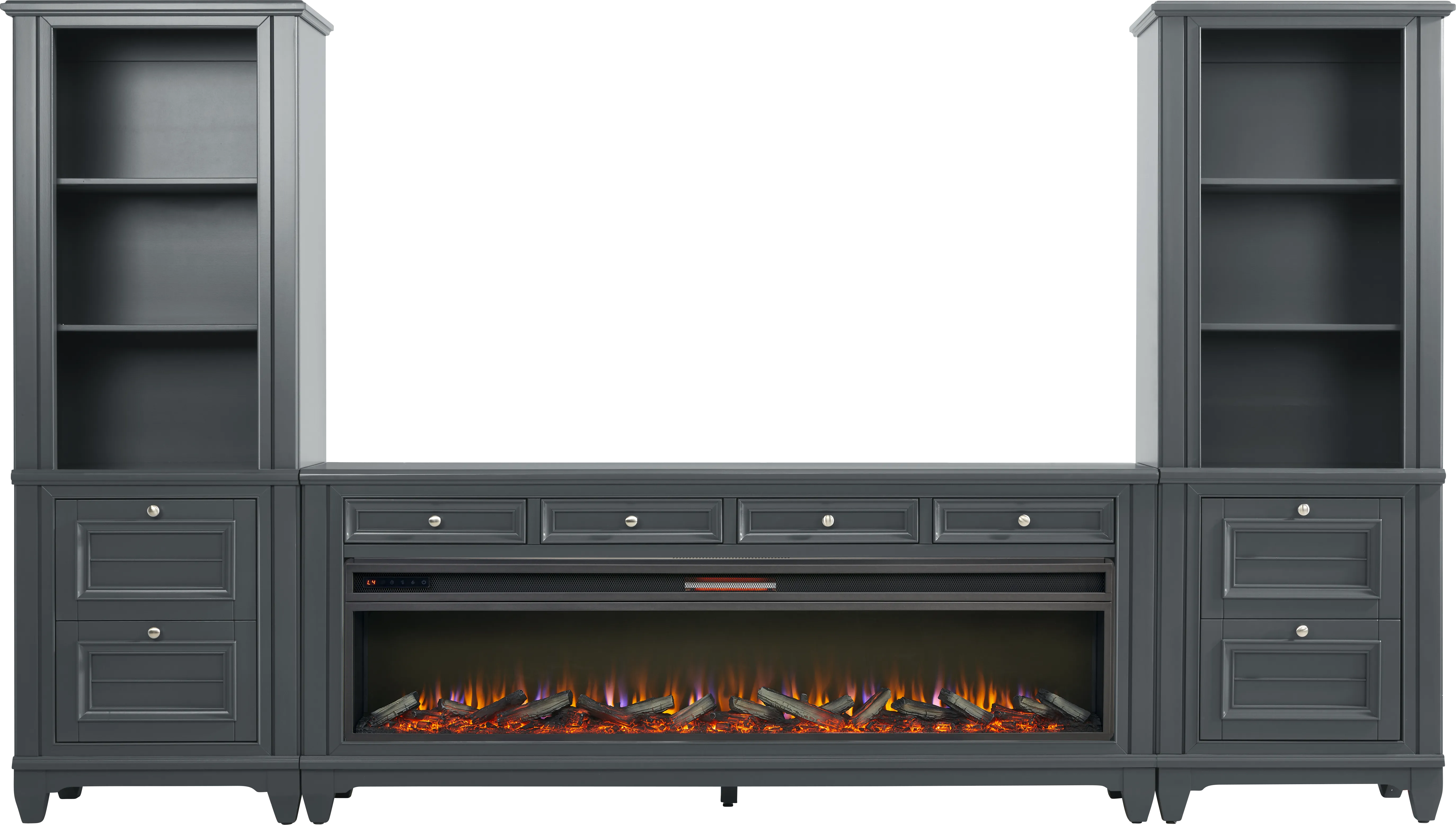 Hilton Head Graphite 4 Pc Wall Unit with 80 in. Console and Electric Log Fireplace - Thumbnail - Image 1