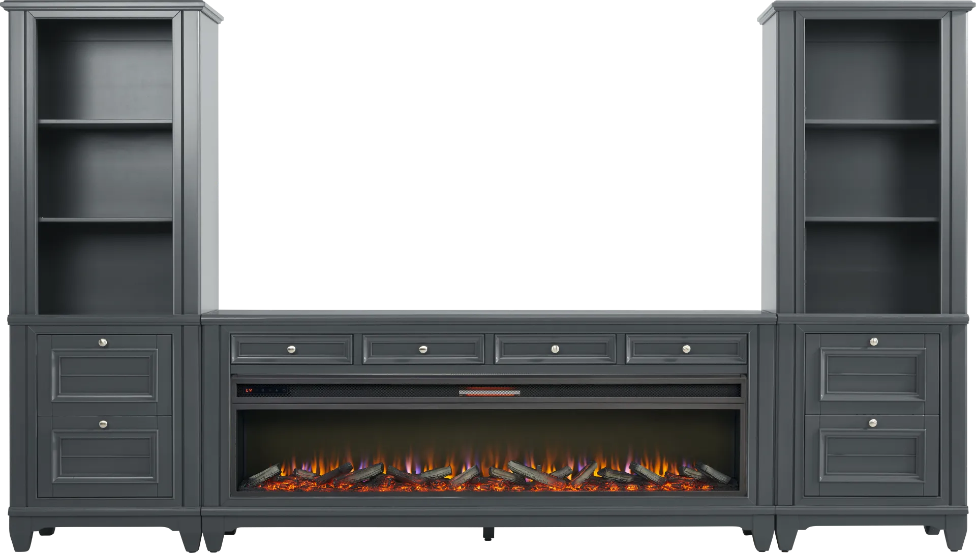 Hilton Head Graphite 4 Pc Wall Unit with 80 in. Console and Electric Log Fireplace - Image 1