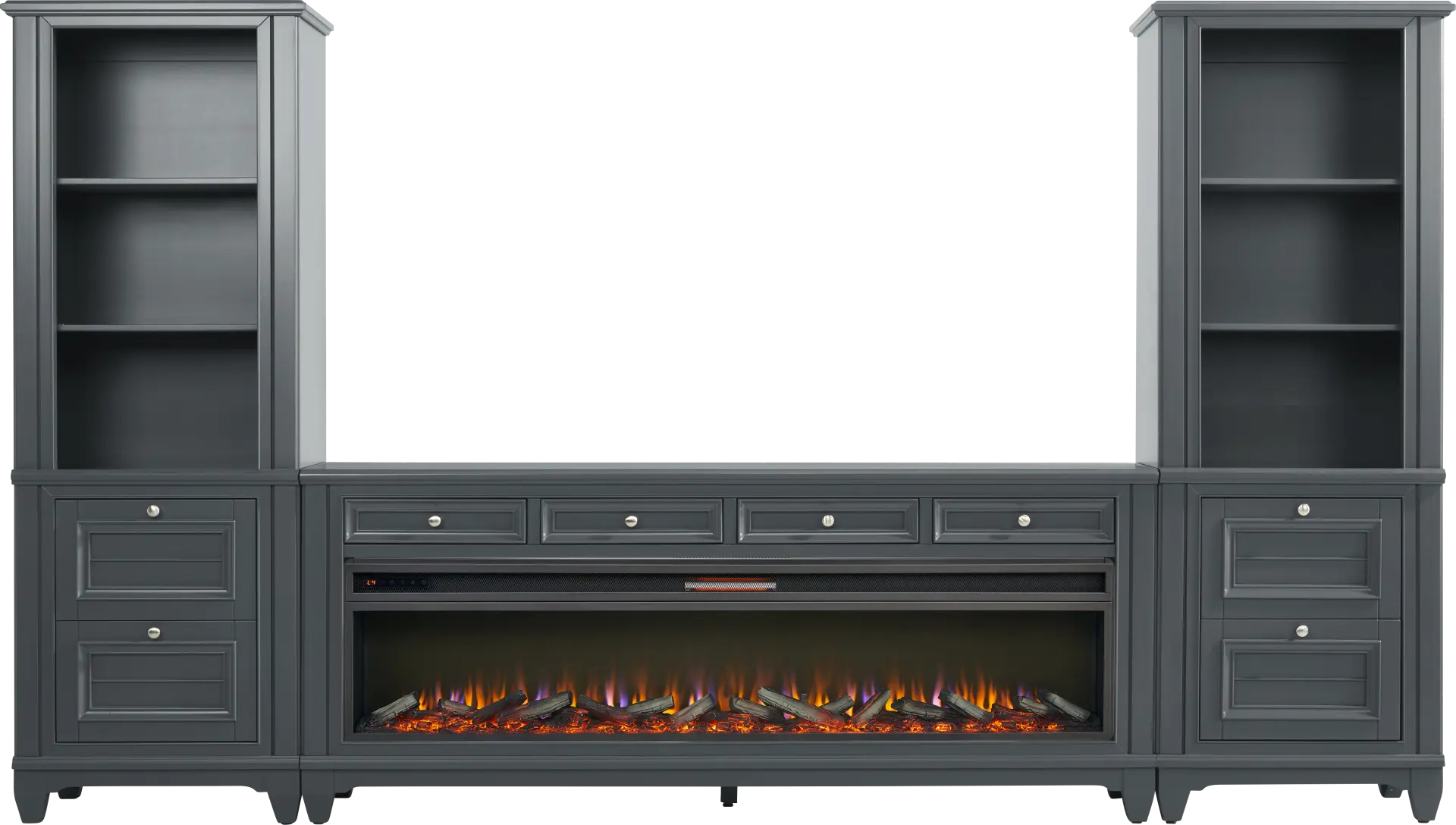 Hilton Head Graphite 4 Pc Wall Unit with 80 in. Console and Electric Log Fireplace