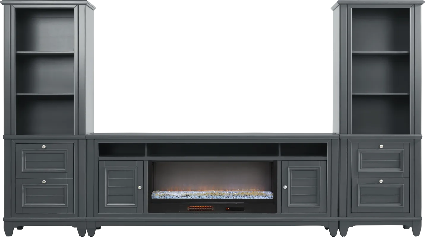Hilton Head Graphite 4 Pc Wall Unit with 82 in. Console and Electric Fireplace