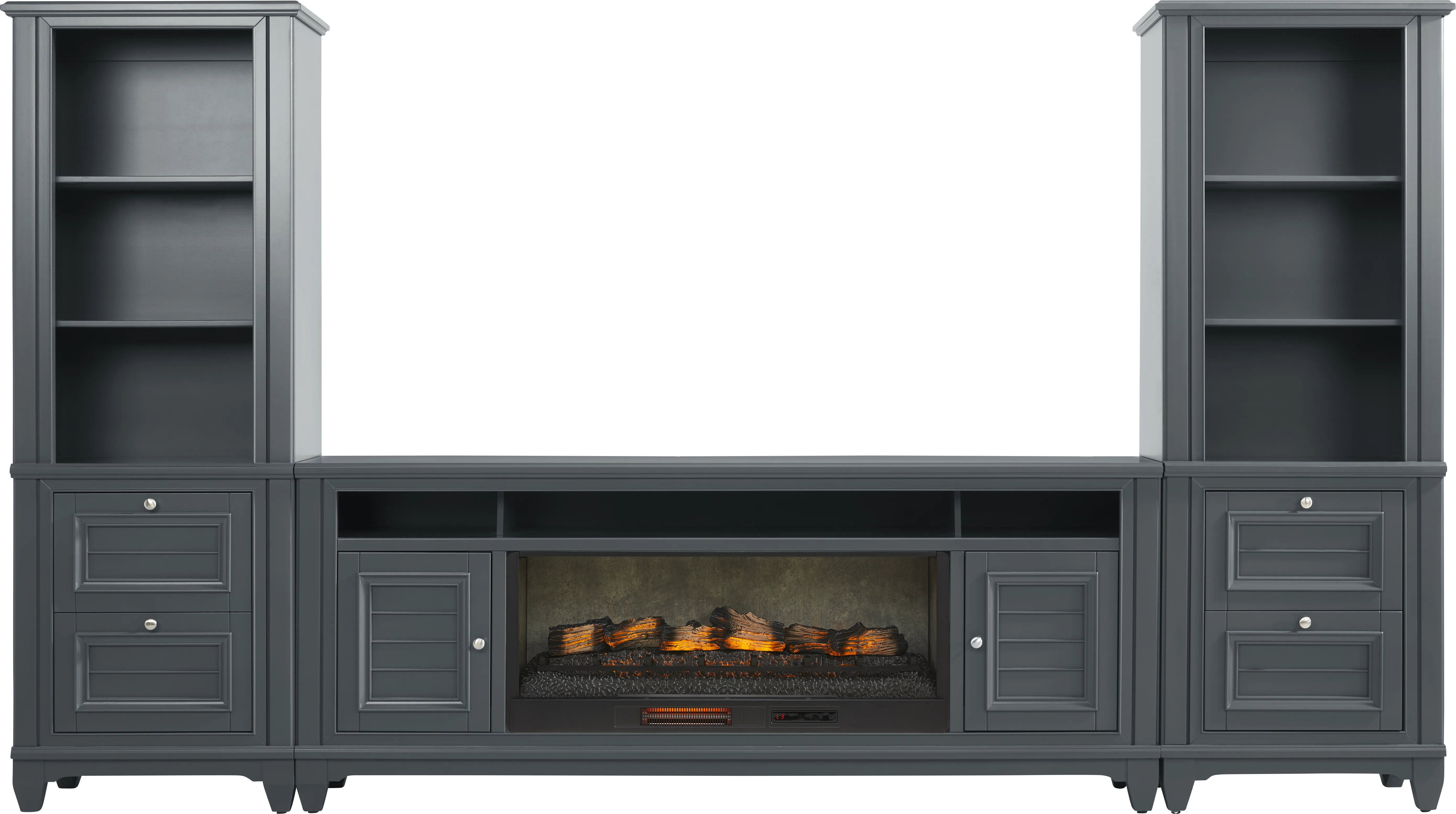 Hilton Head Graphite 4 Pc Wall Unit with 82 in. Console and Electric Log Fireplace - Thumbnail - Image 1