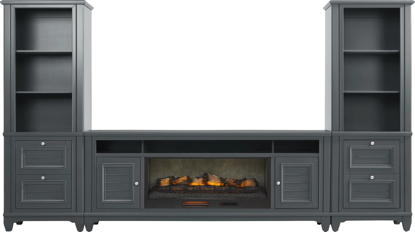 Hilton Head Graphite 4 Pc Wall Unit with 82 in. Console and Electric Log Fireplace