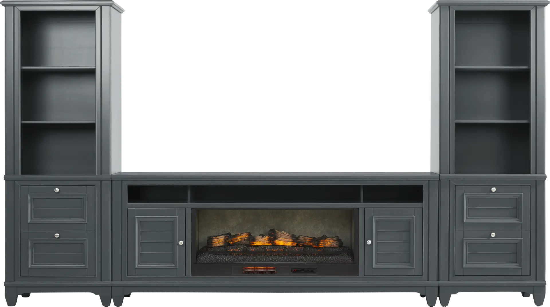 Hilton Head Graphite 4 Pc Wall Unit with 82 in. Console and Electric Log Fireplace
