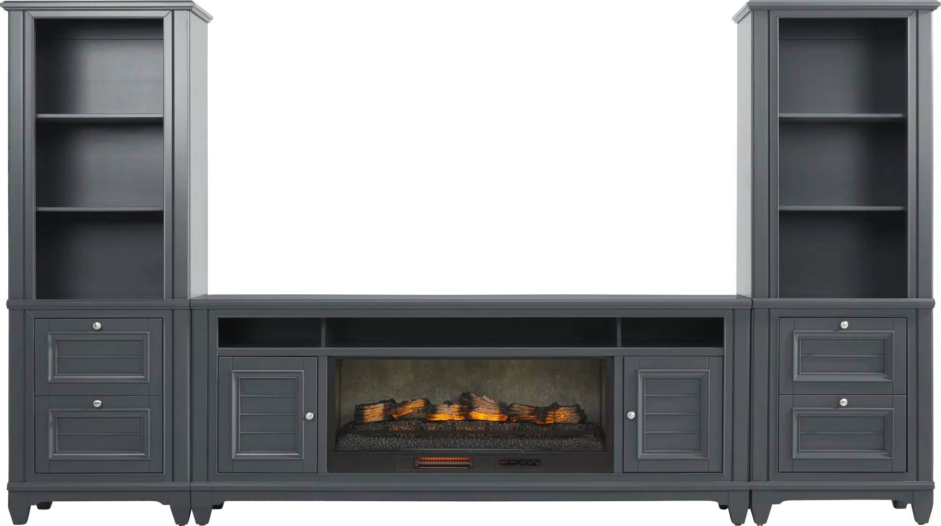 Hilton Head Graphite 4 Pc Wall Unit with 82 in. Console and Electric Log Fireplace - Image 1