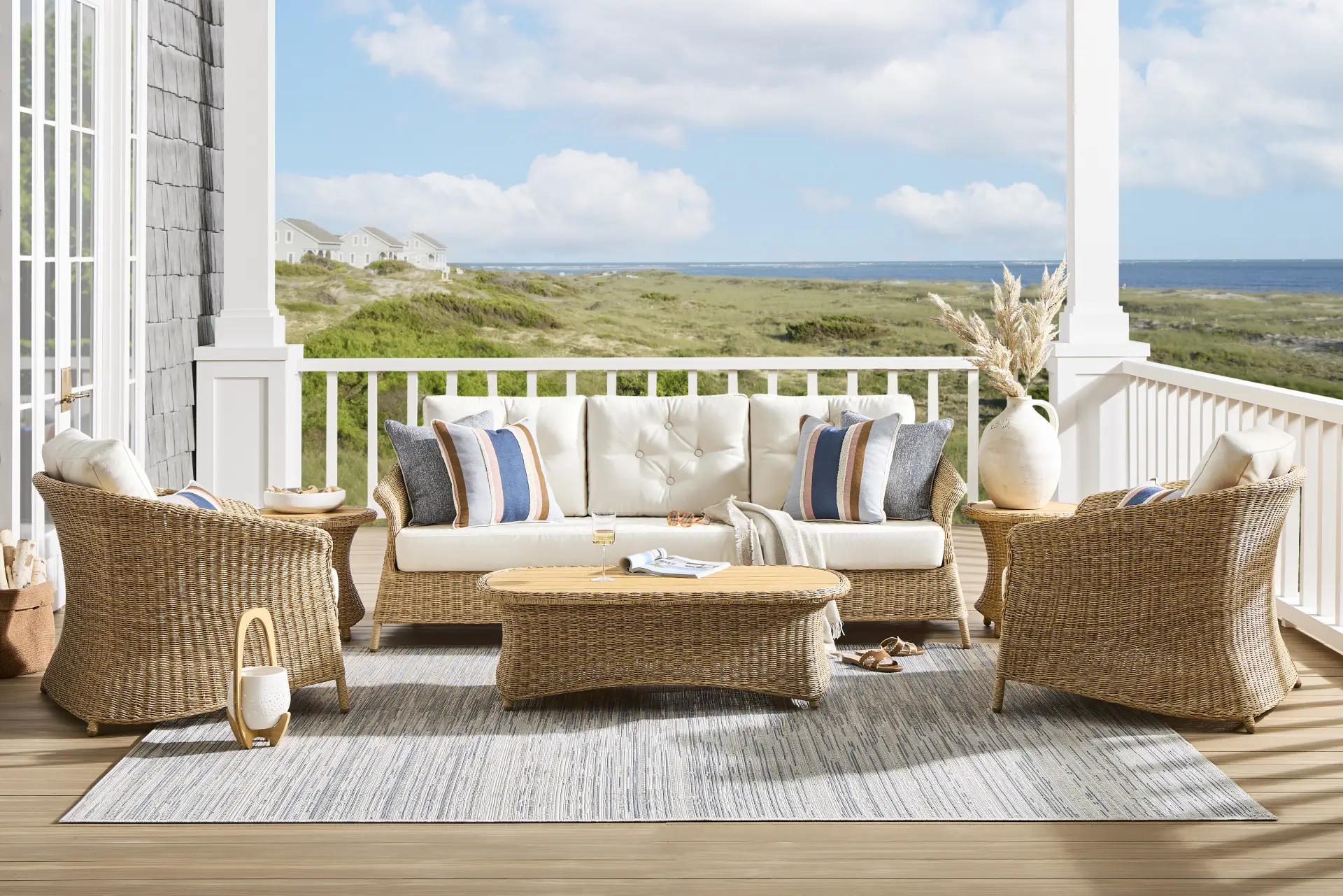 Sarina Bay Natural 4 Pc Outdoor Seating Set full room