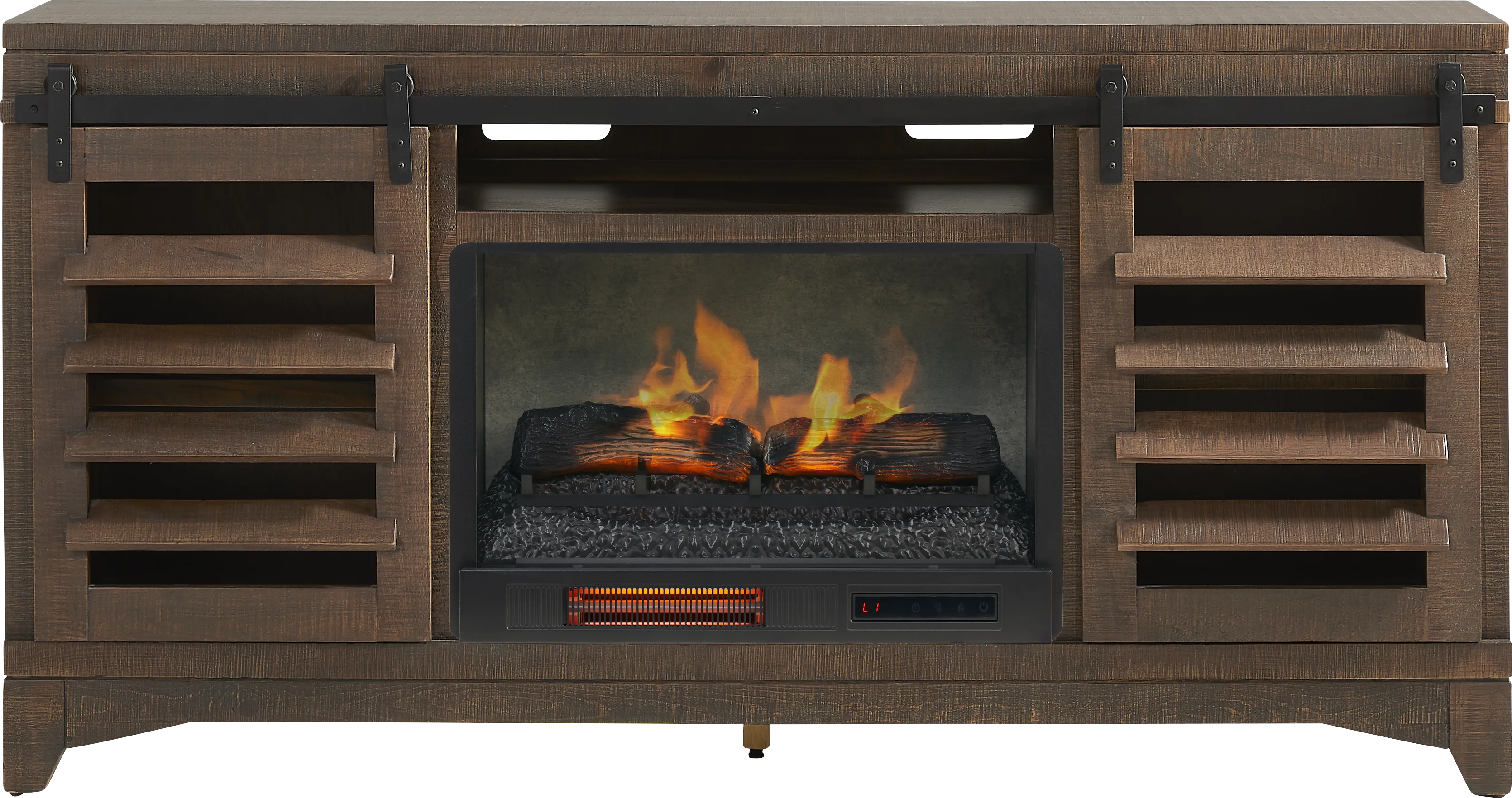 Canoe Creek Brown 66 in. Console with Electric Fireplace - Thumbnail - Image 1